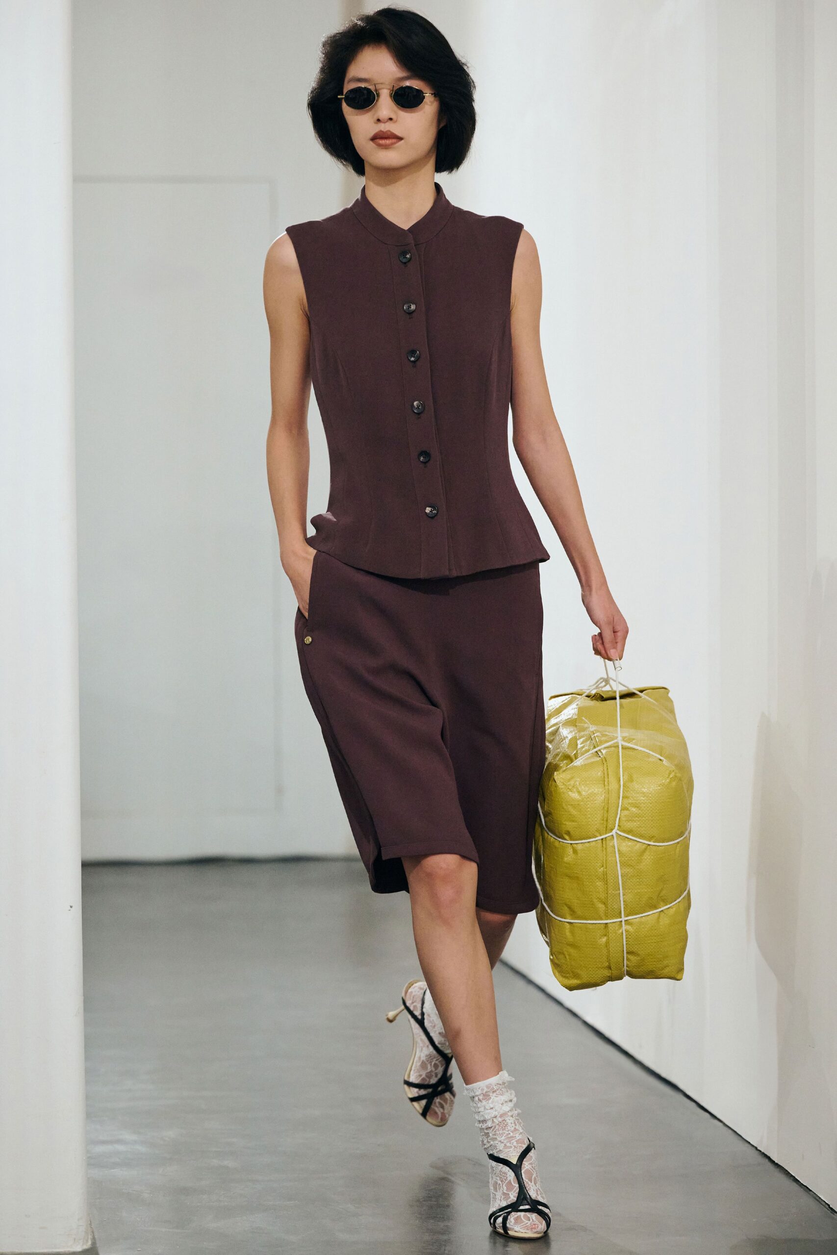 brown fitted top and shorts