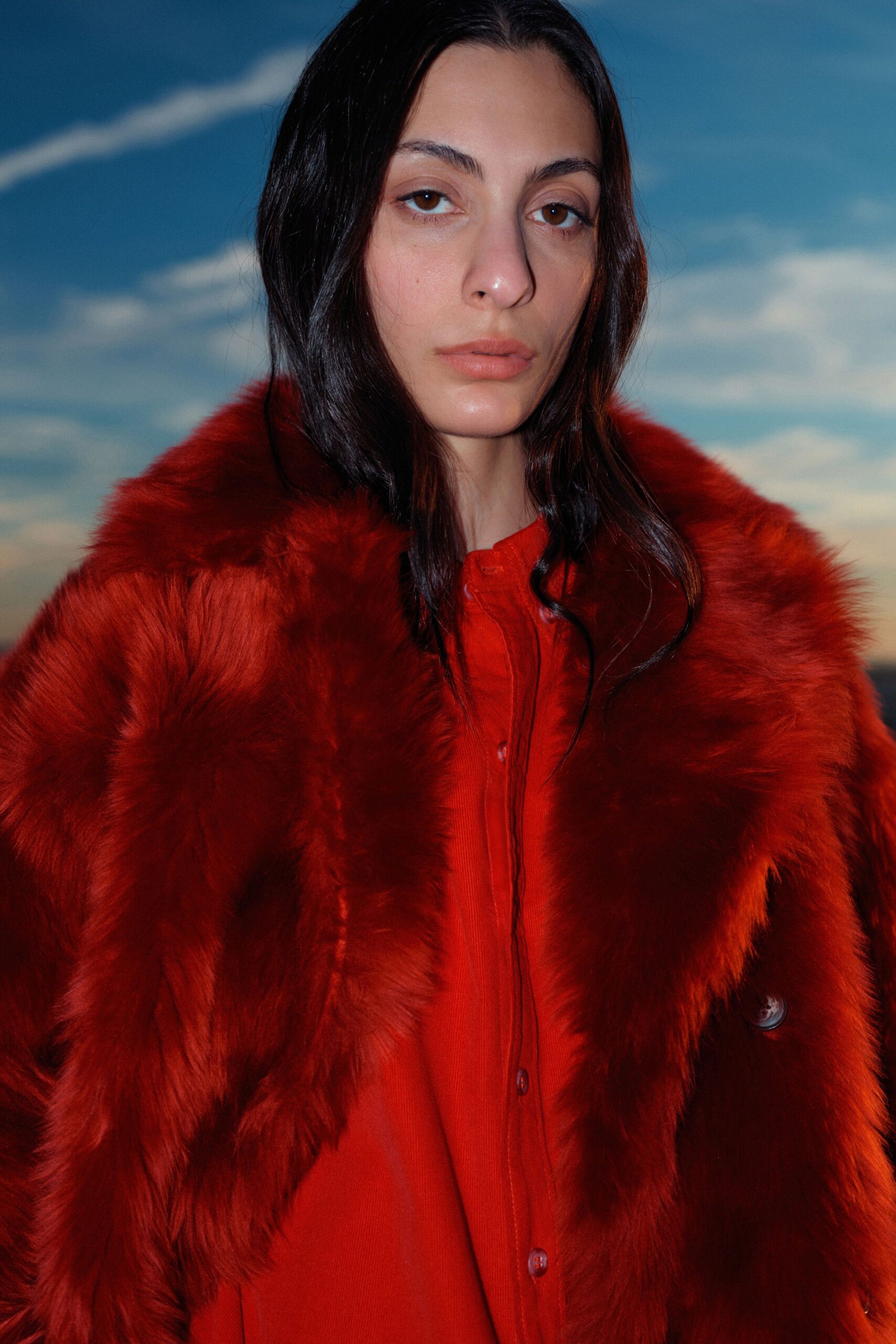 red fur relaxed coat