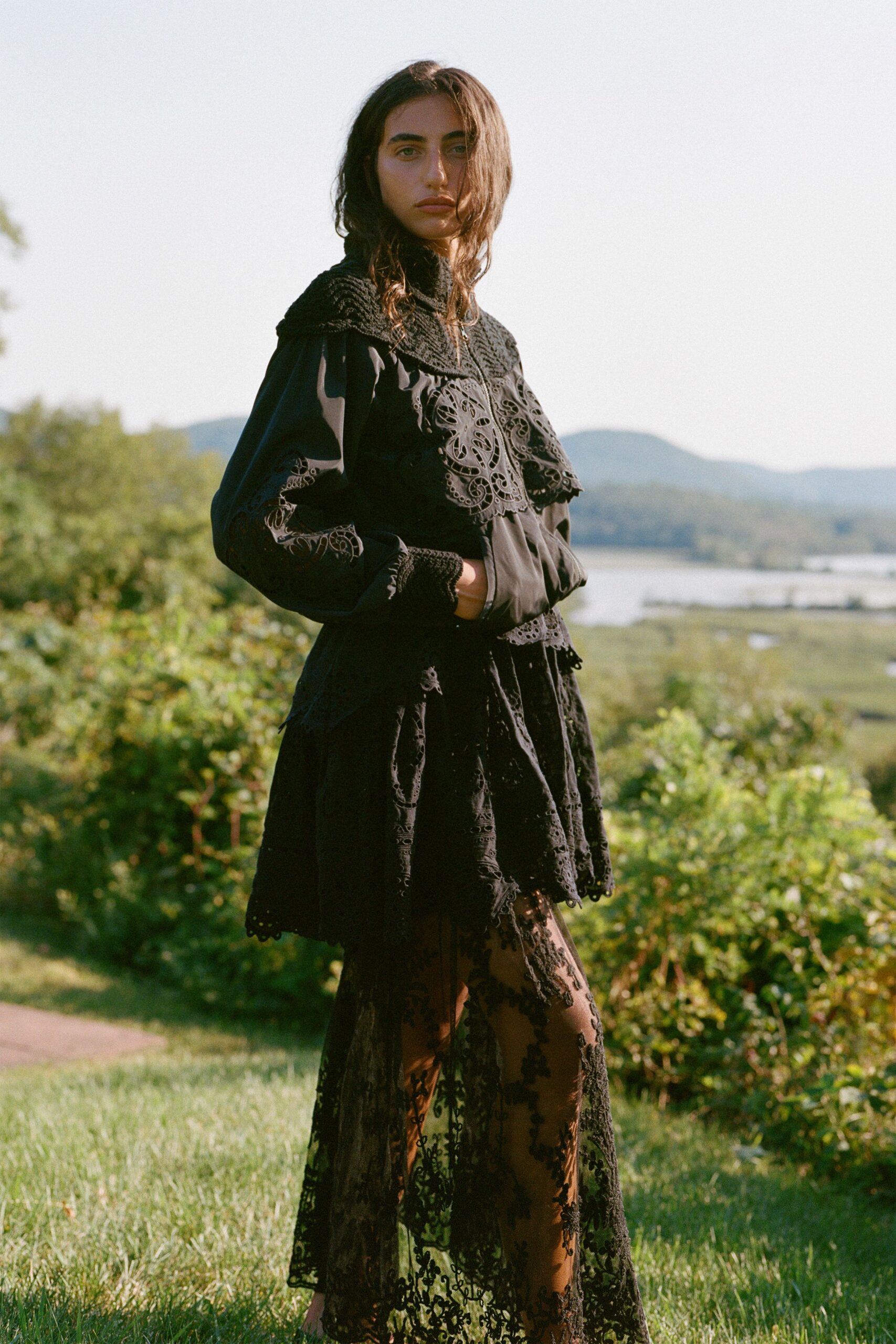 black lace long-sleeve dress