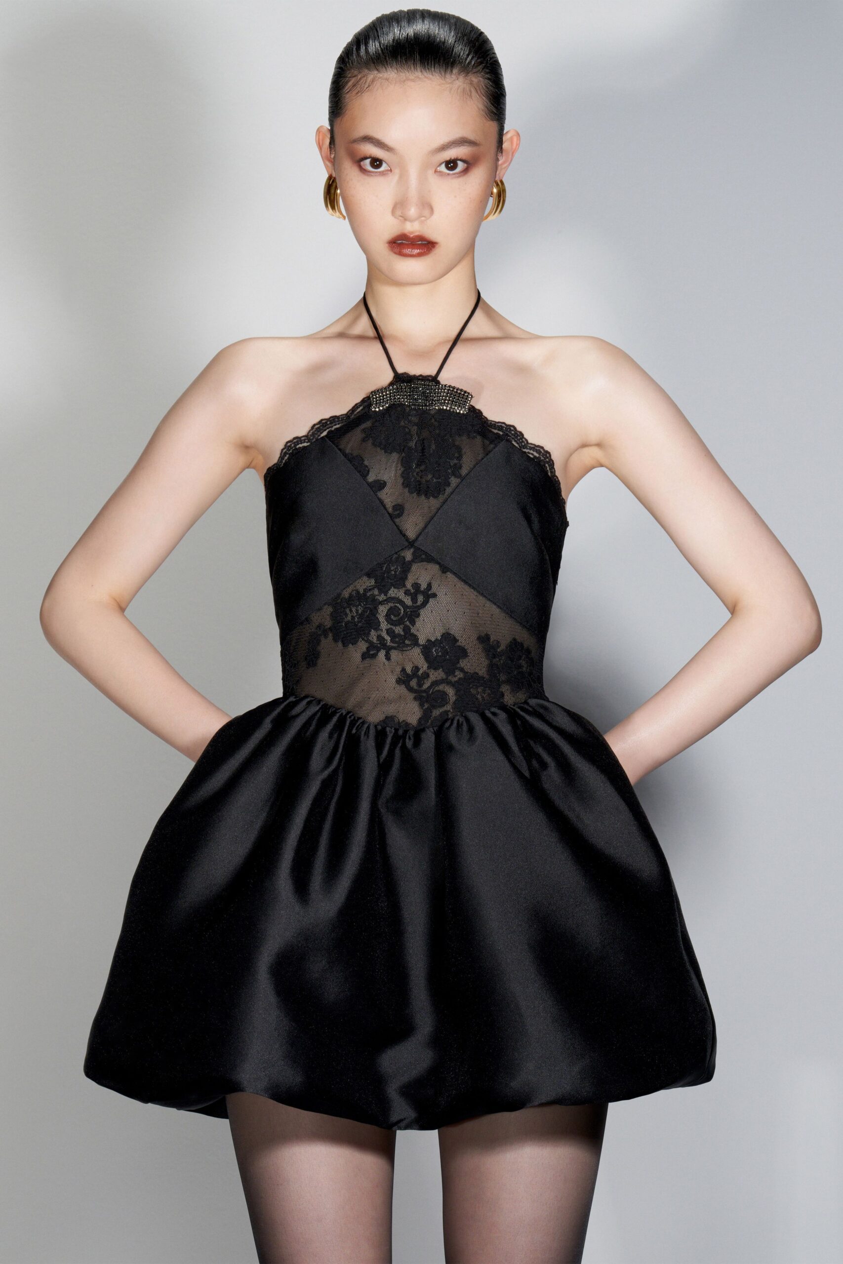 black silk halterneck mini dress