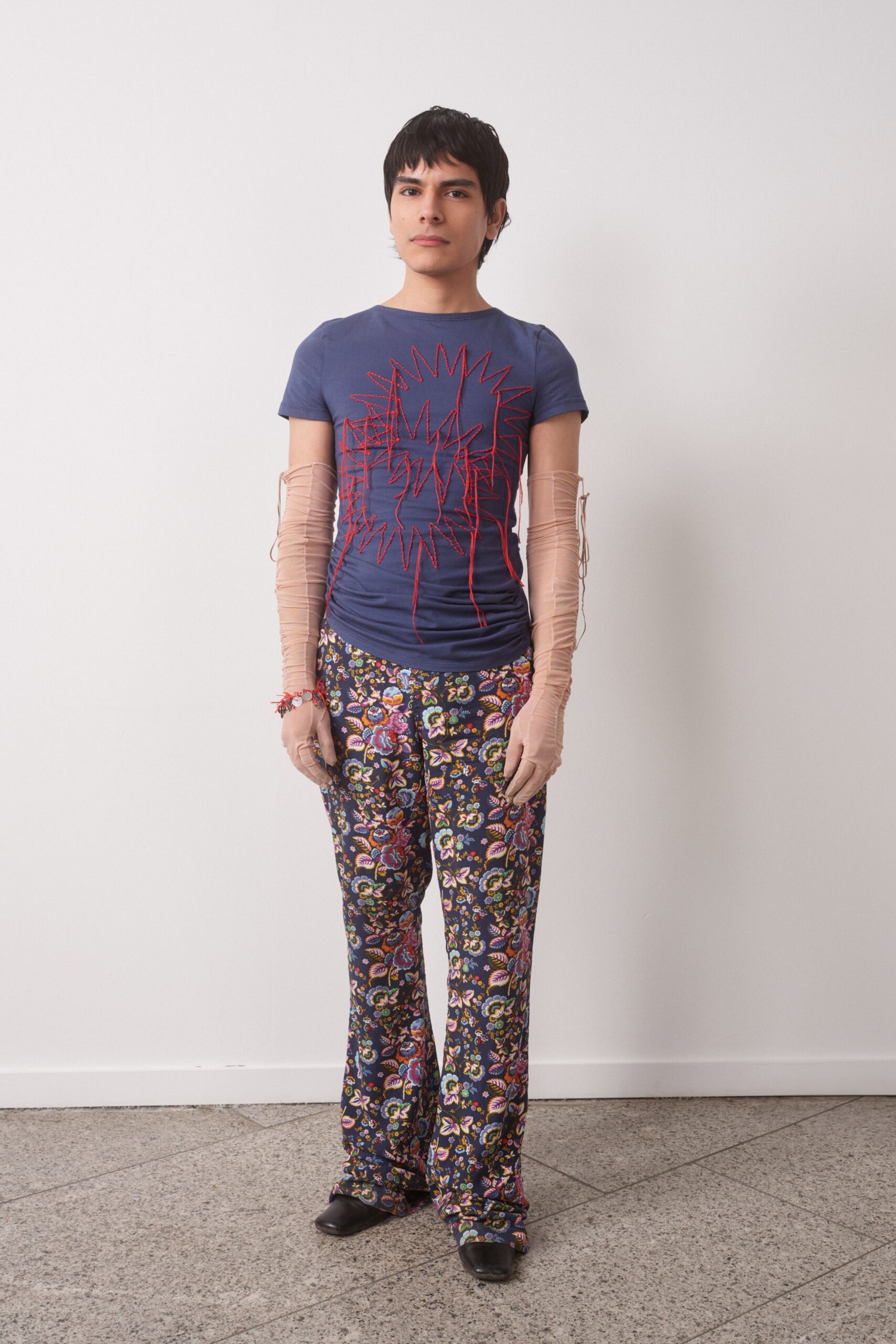 blue printed t-shirt and multi flared pants
