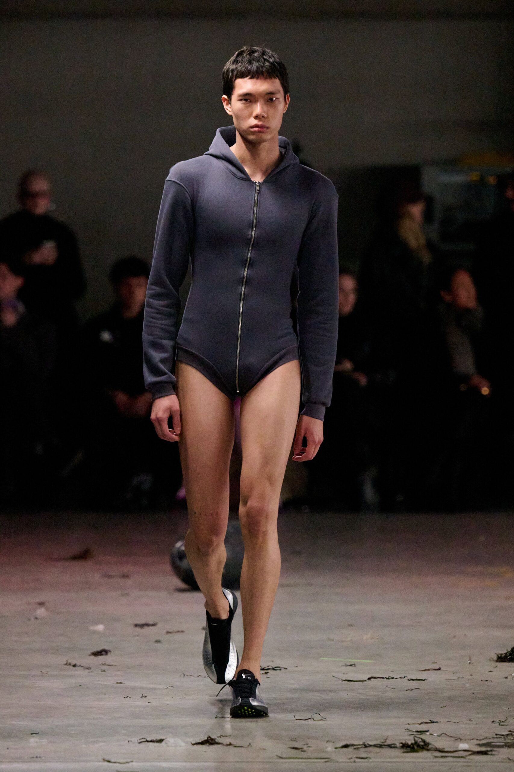 fitted gray bodysuit with shoes