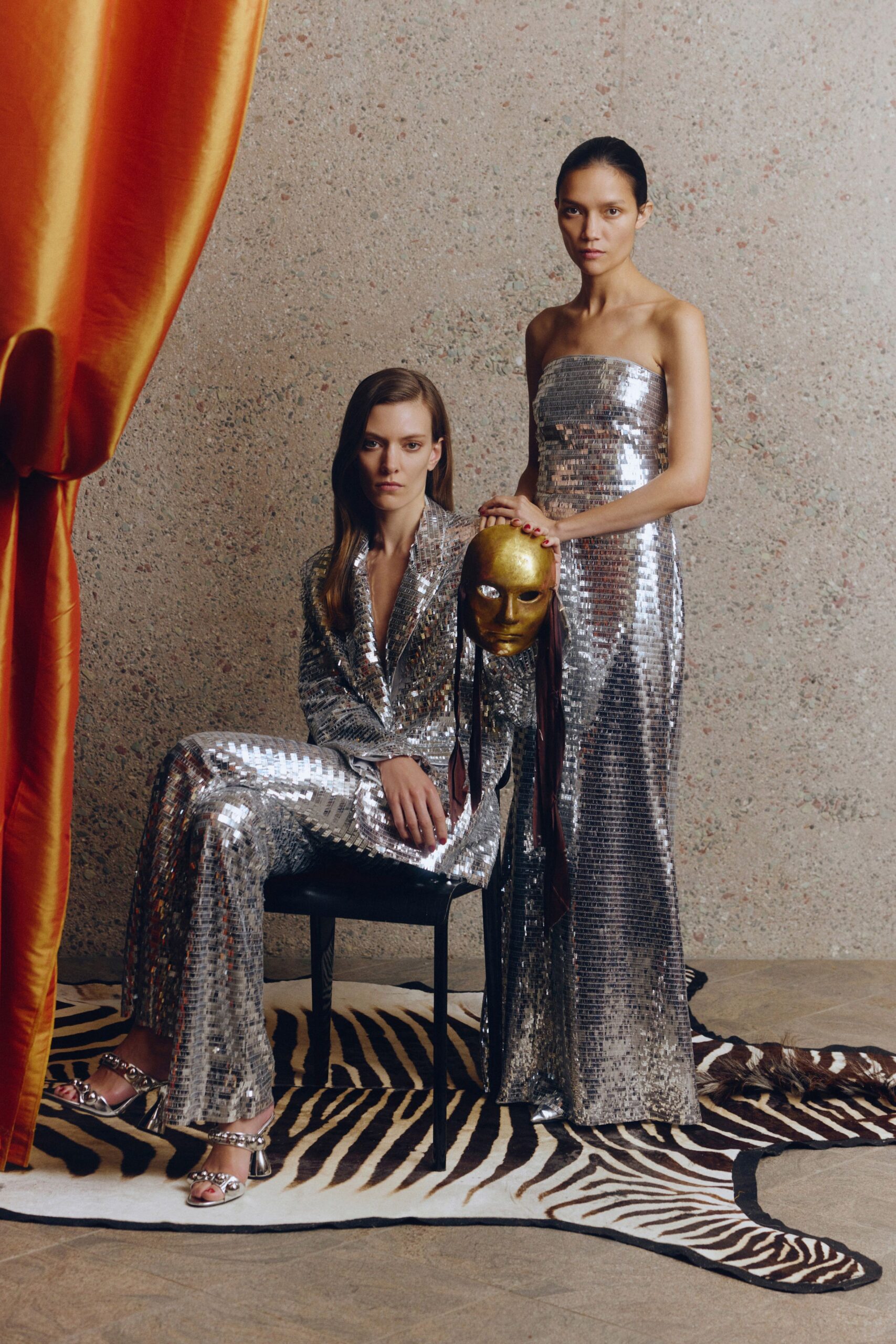 silver sequin suit and gown
