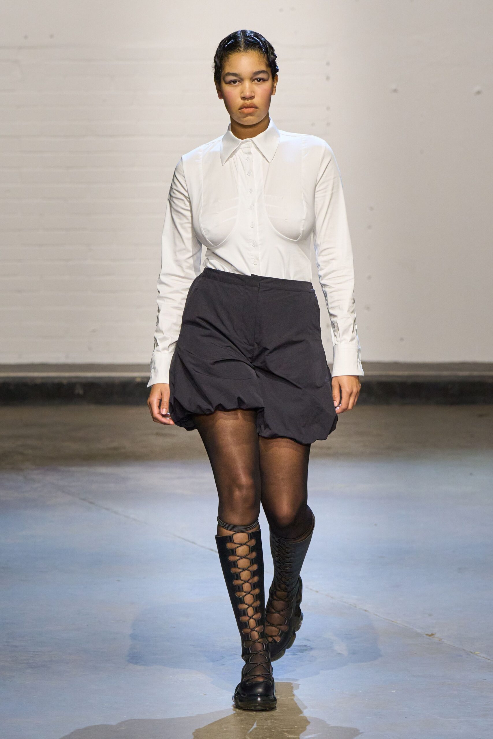 black cotton fitted flared mini skirt