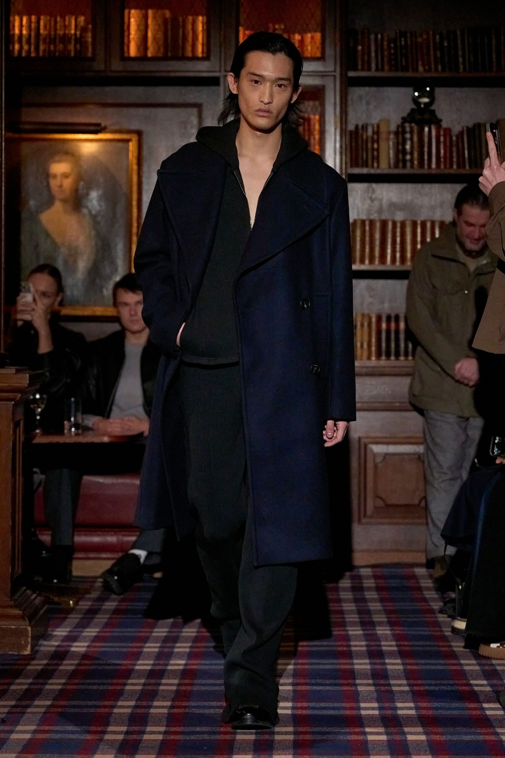 black wool coat and hoodie