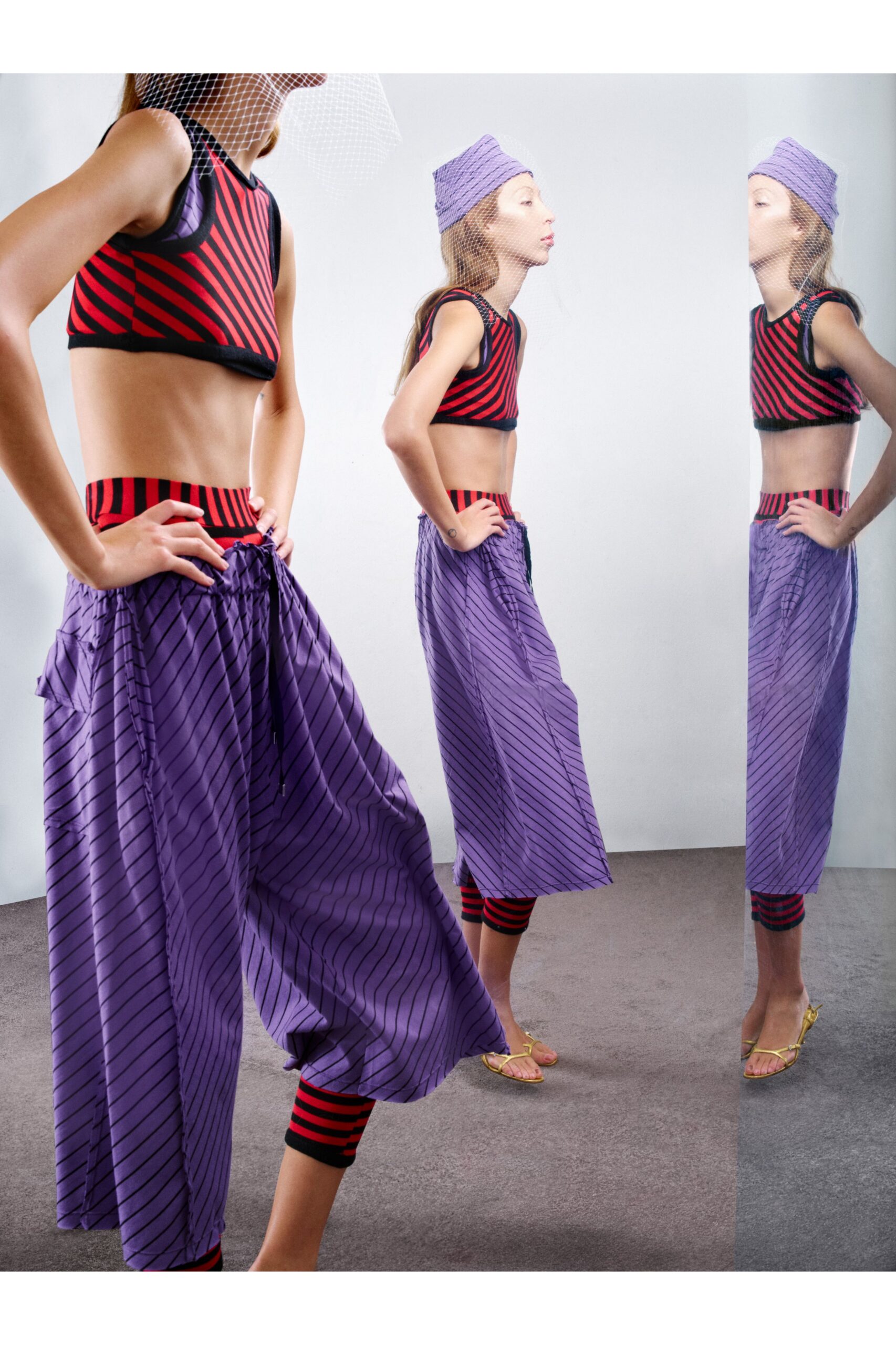 striped crop-top and wide-leg pants