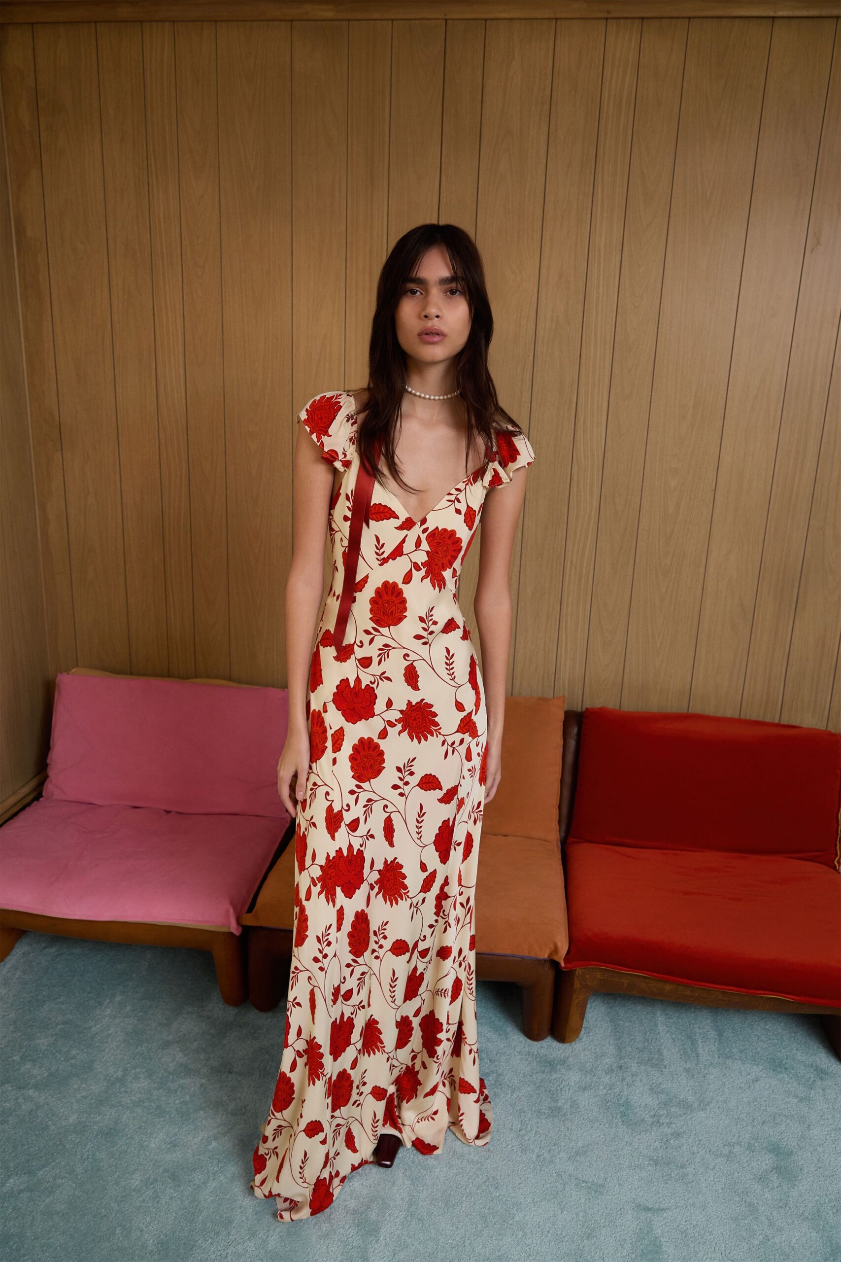 floral beige maxi gown