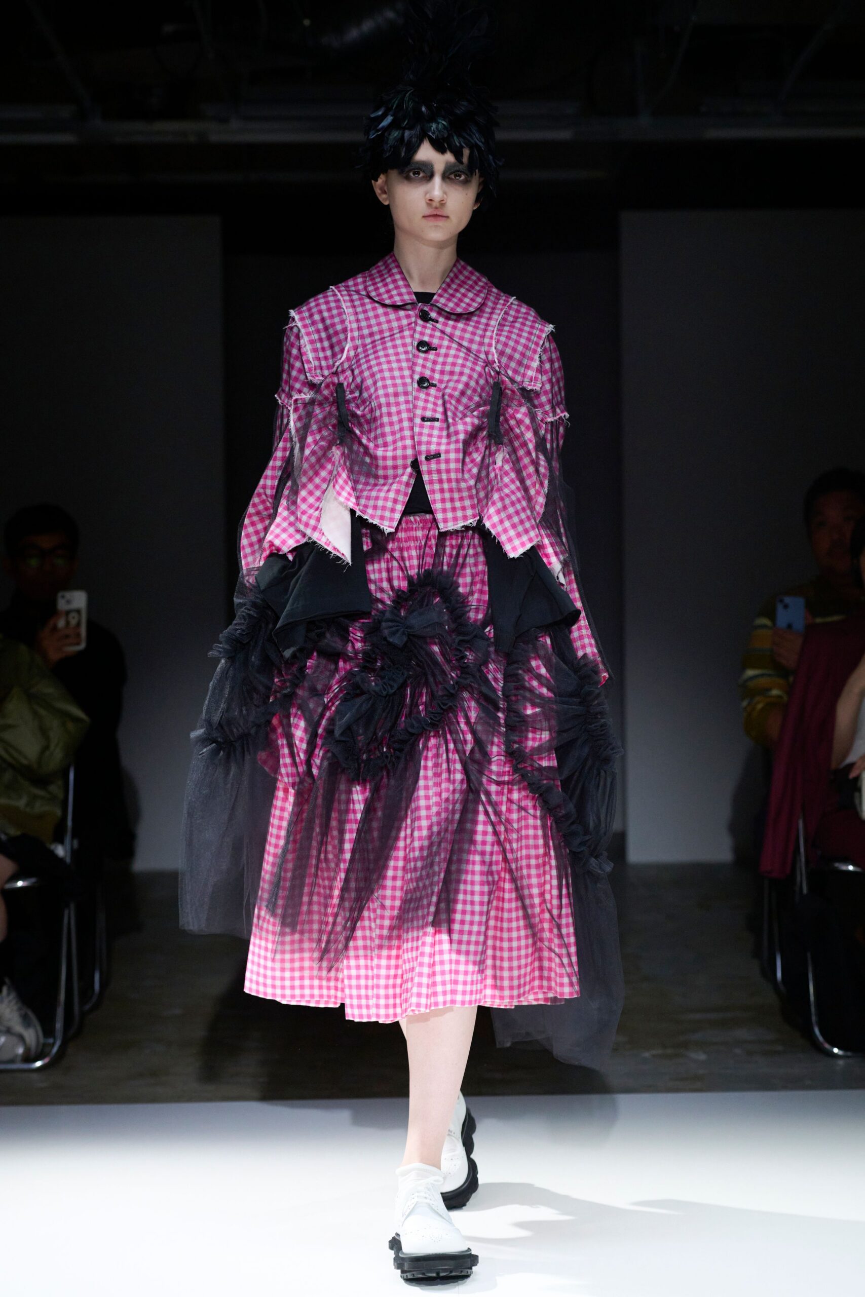 pink cotton long-sleeve collared fitted buttoned ruffled jacket