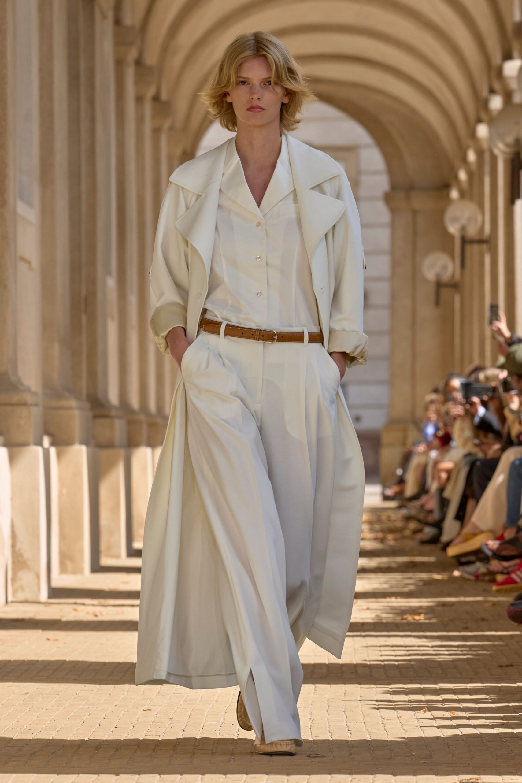 white cotton long-sleeve collared relaxed belted trench
