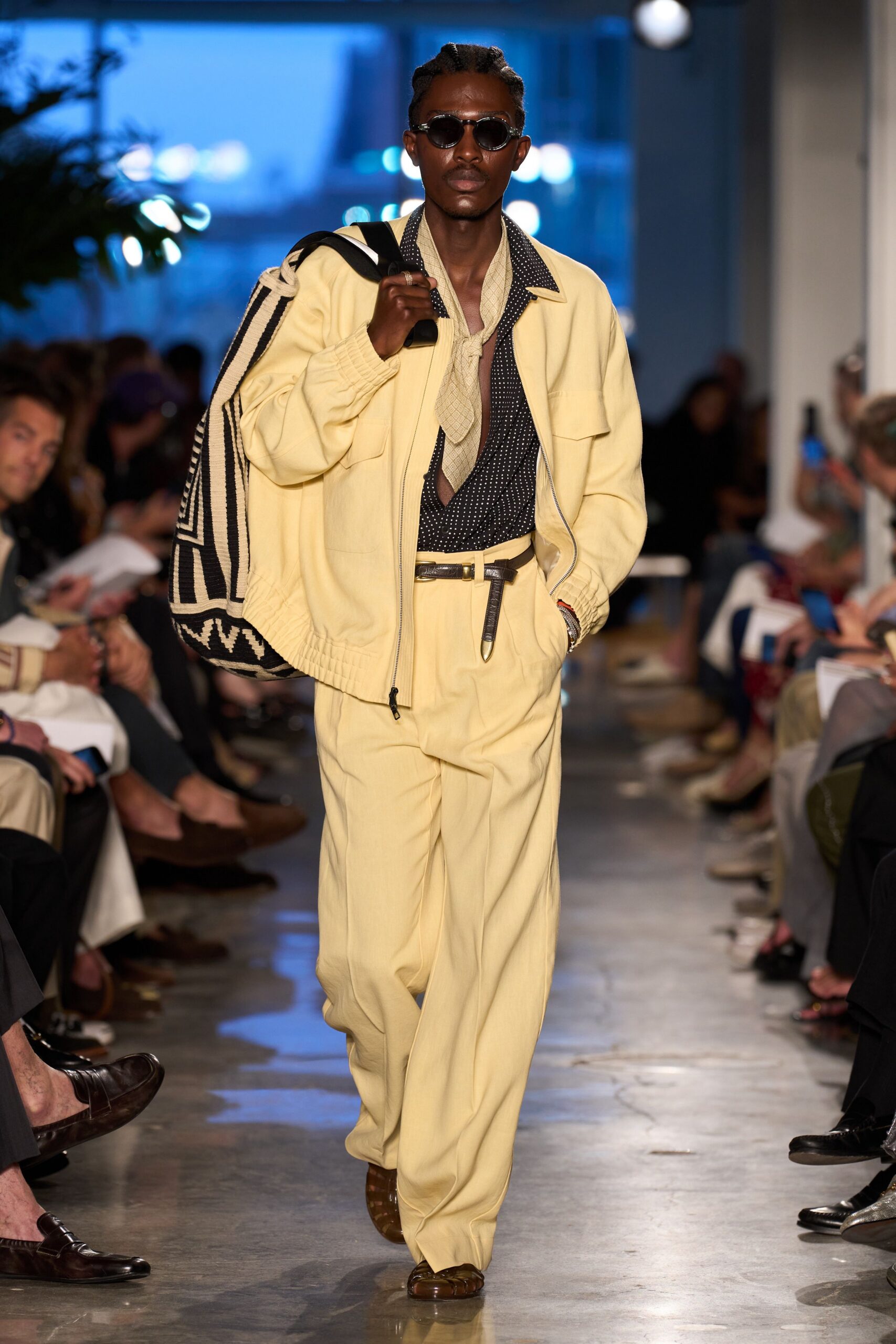 yellow cotton long-sleeve collared relaxed zippered jacket