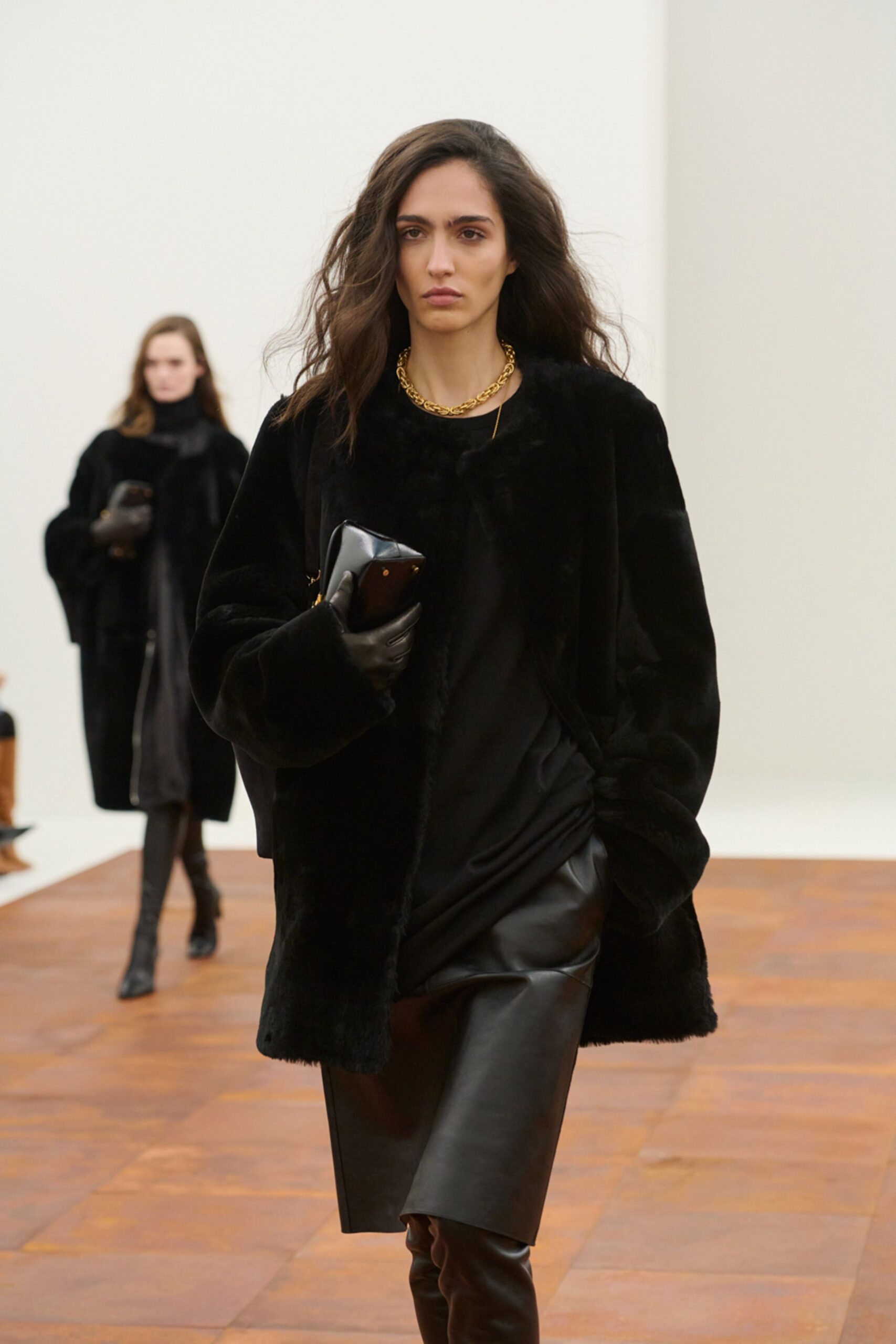 black silk long-sleeve v-neck fitted draped top