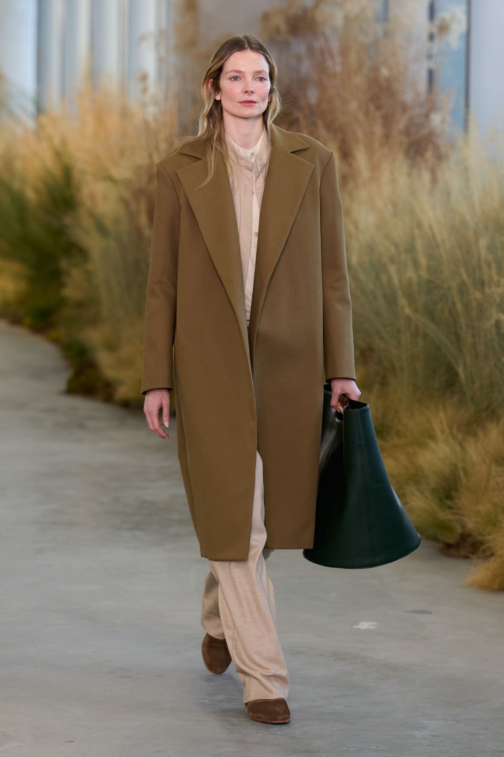 beige cotton long-sleeve collared fitted jumpsuit
