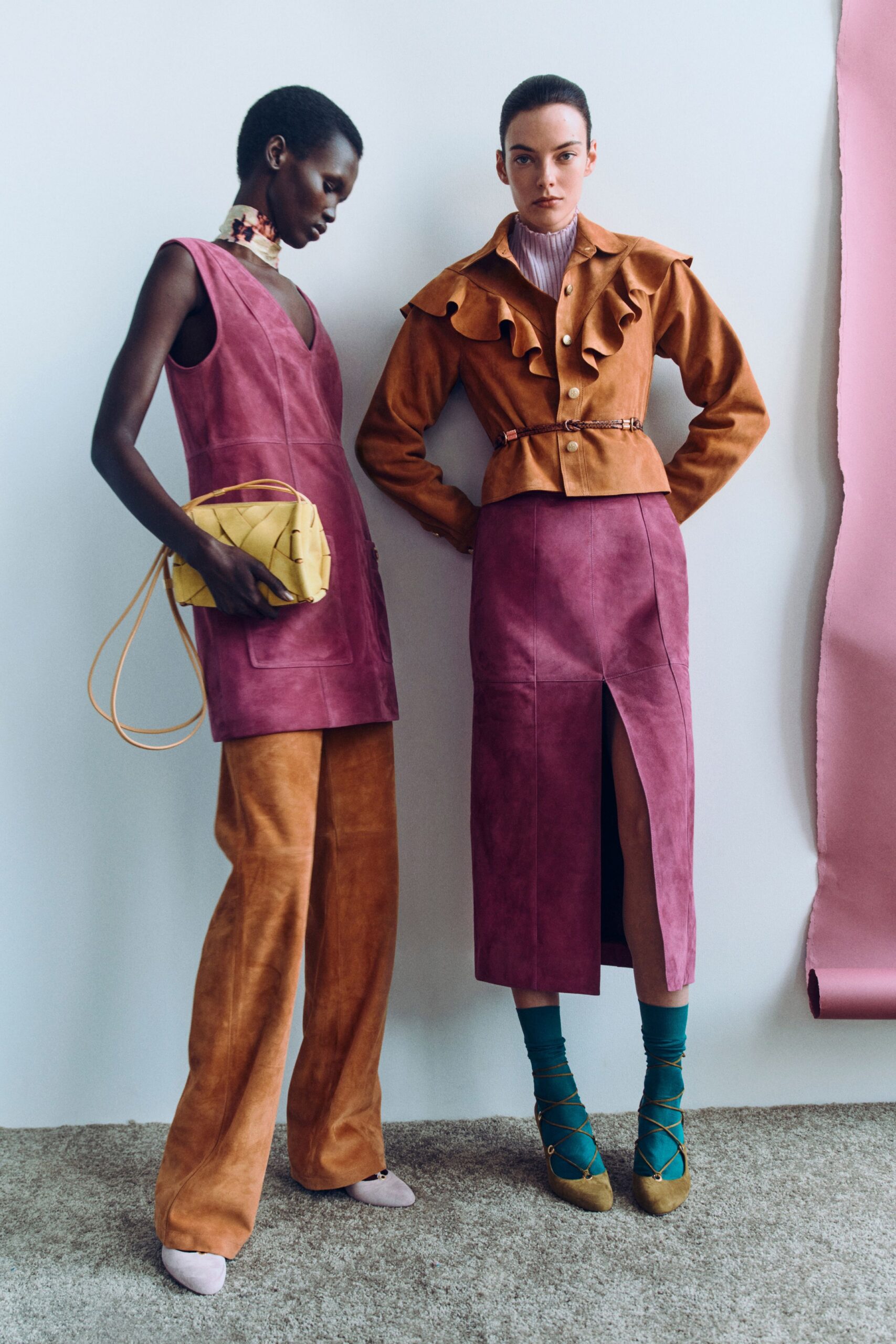 purple suede slit fitted skirt