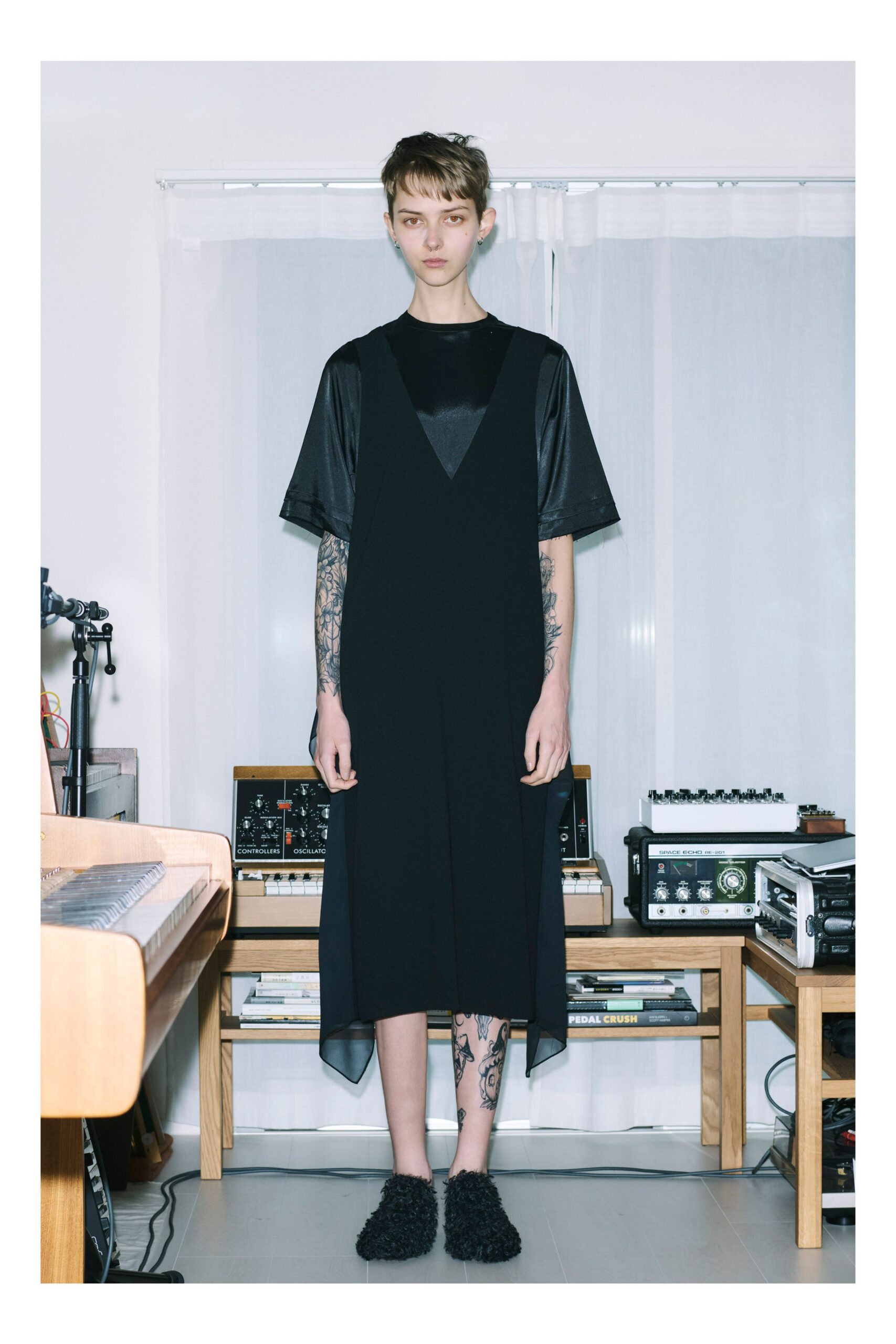black midi dress with relaxed top