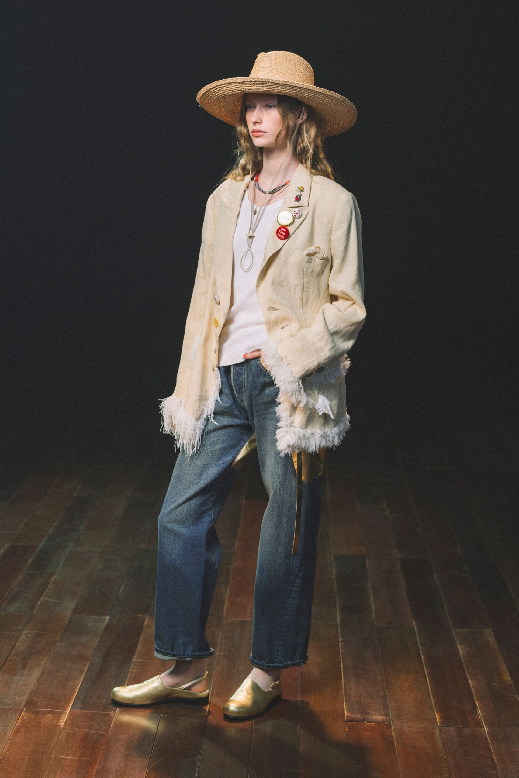 beige jacket with fringes