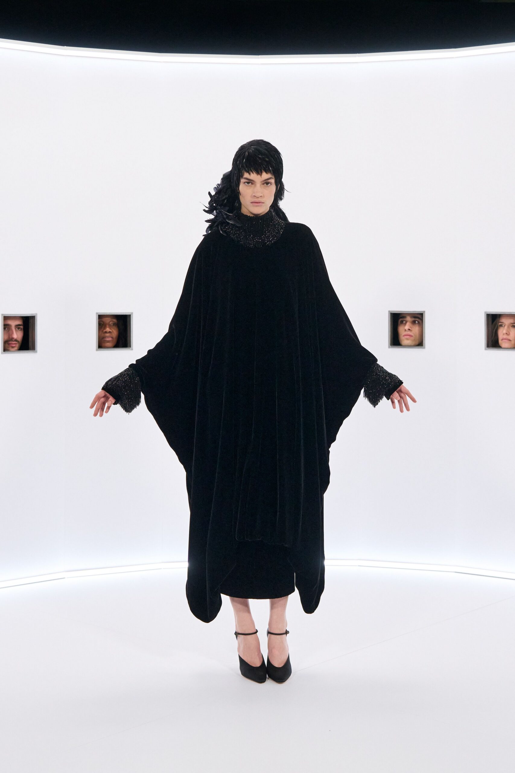 black velvet sleeveless relaxed layered poncho