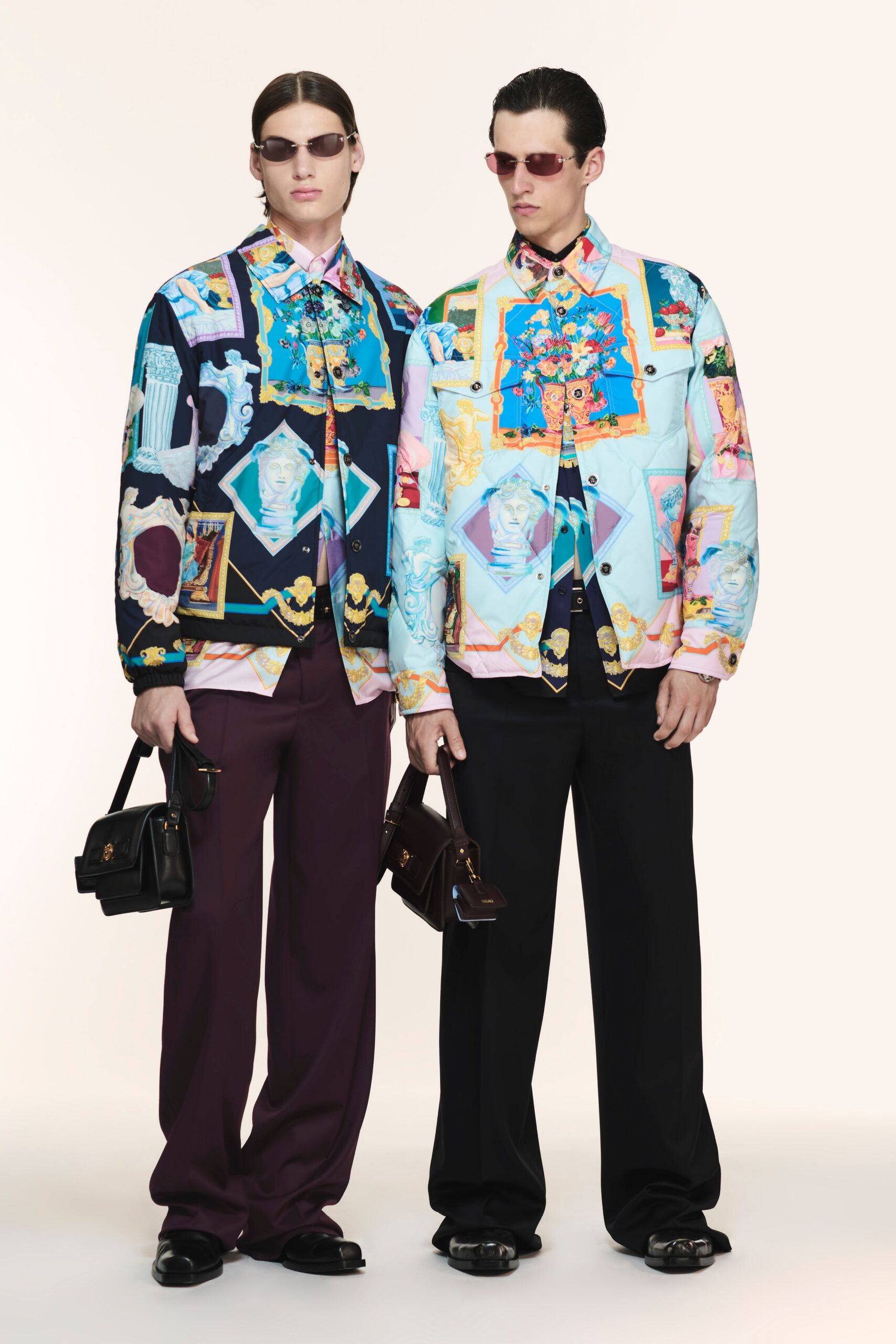 multi-colored shirts with relaxed pants