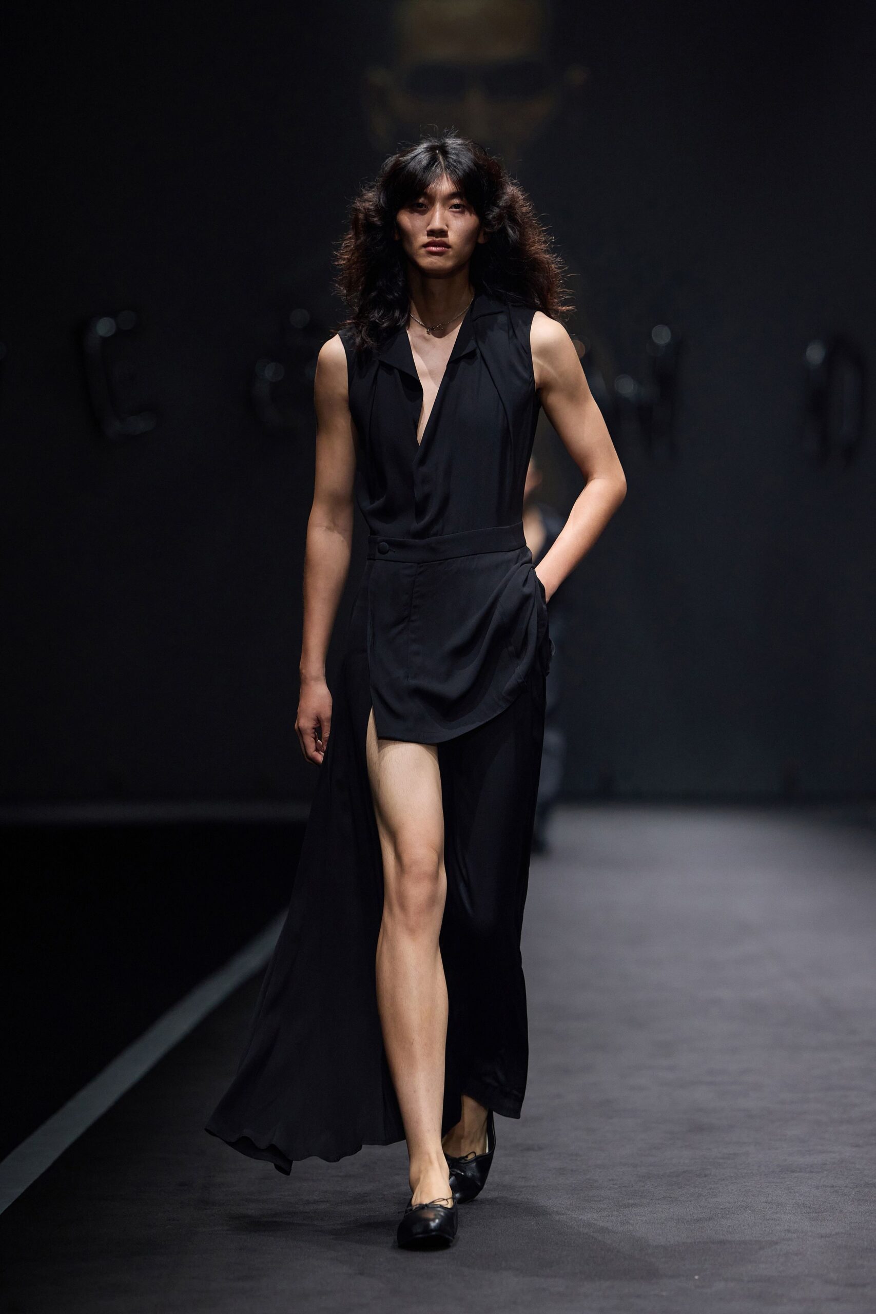 black silk sleeveless v-neck fitted layered maxi dress