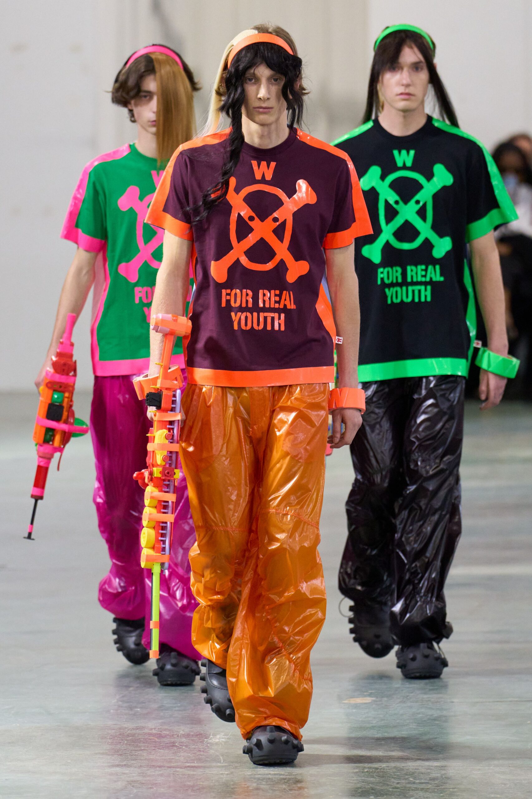 black and orange t-shirt with cargo pants