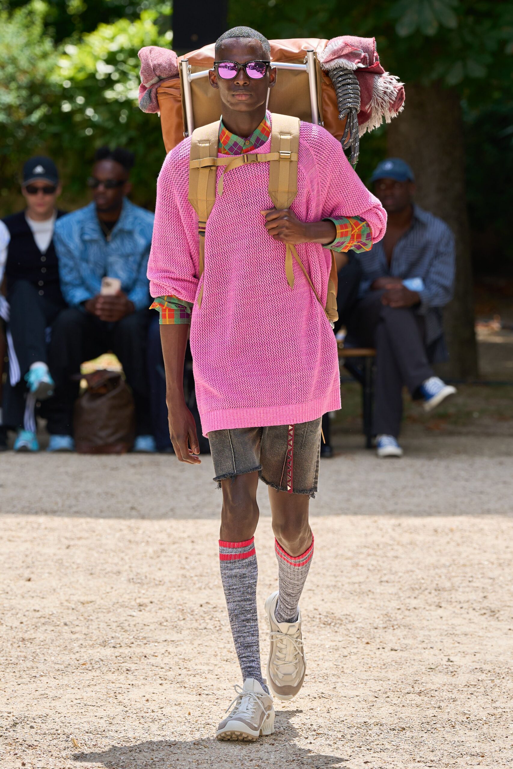 pink cotton long-sleeve collared oversized sweater