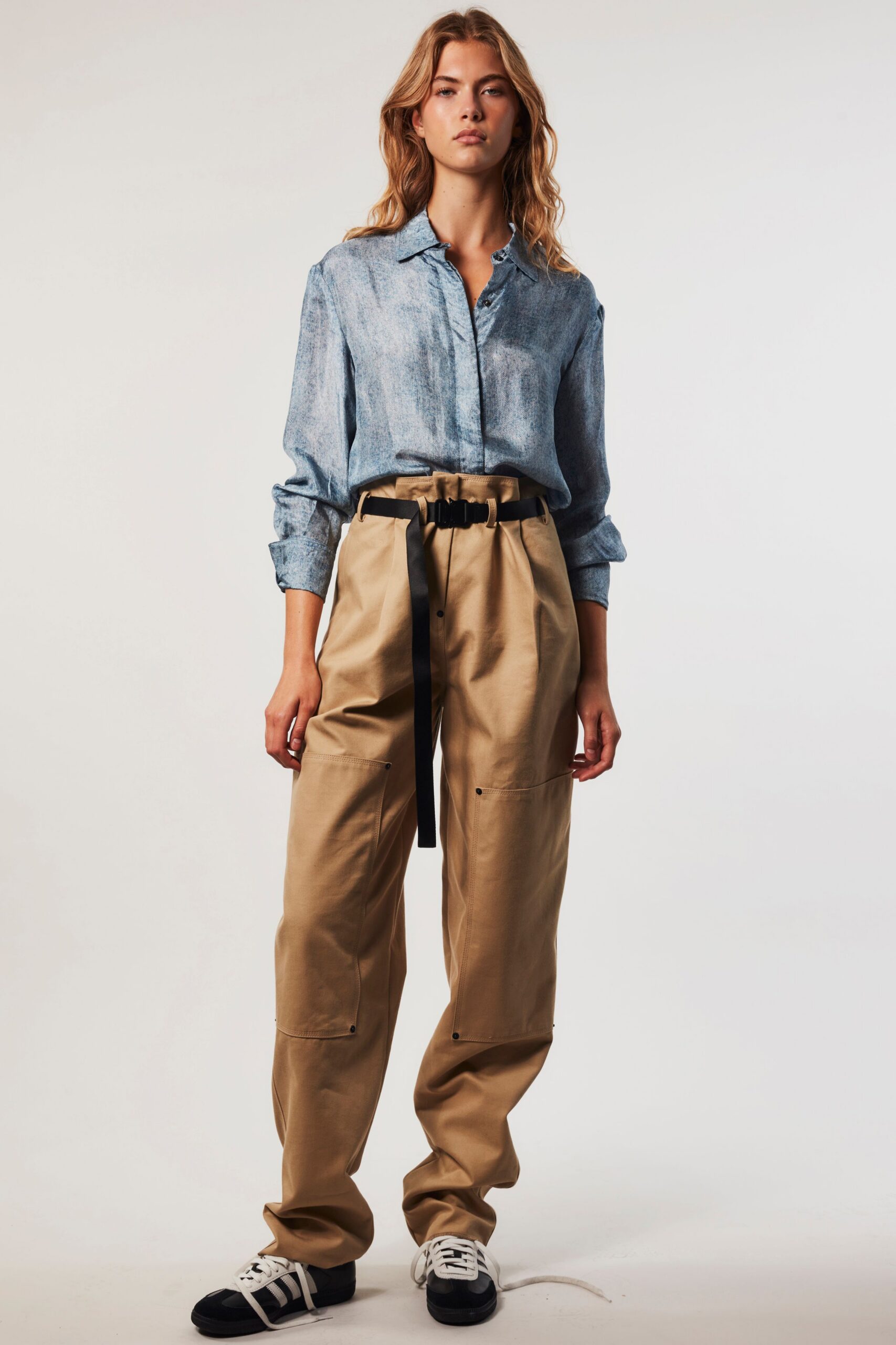 beige leather relaxed cargo pants