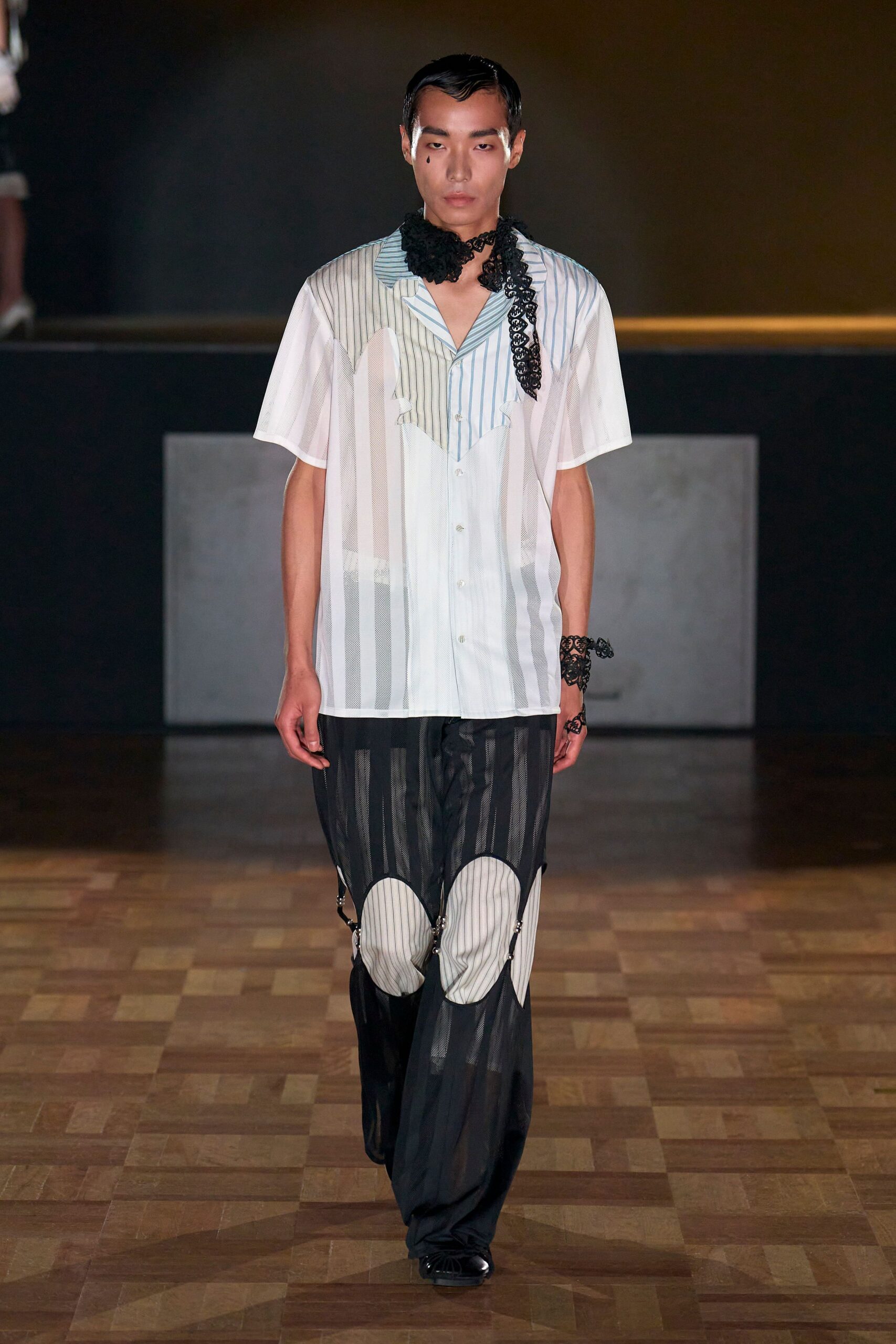 black relaxed wide-leg layered sheer flowing pants