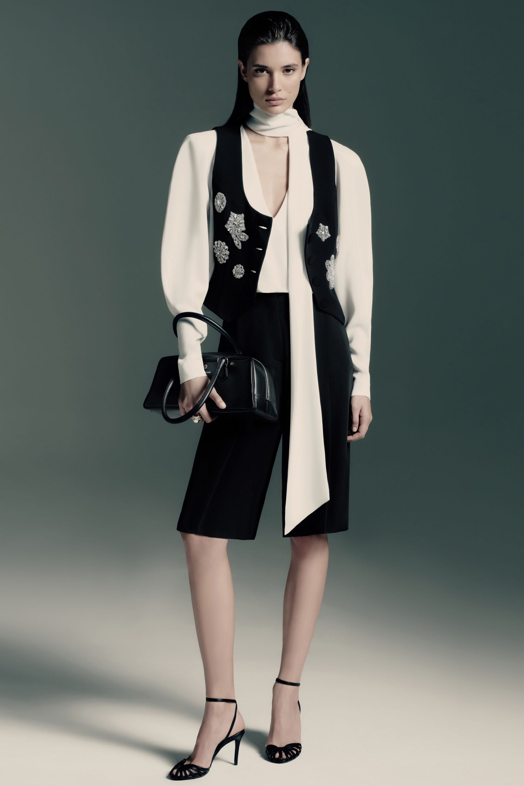 white silk long-sleeve v-neck fitted buttoned blouse