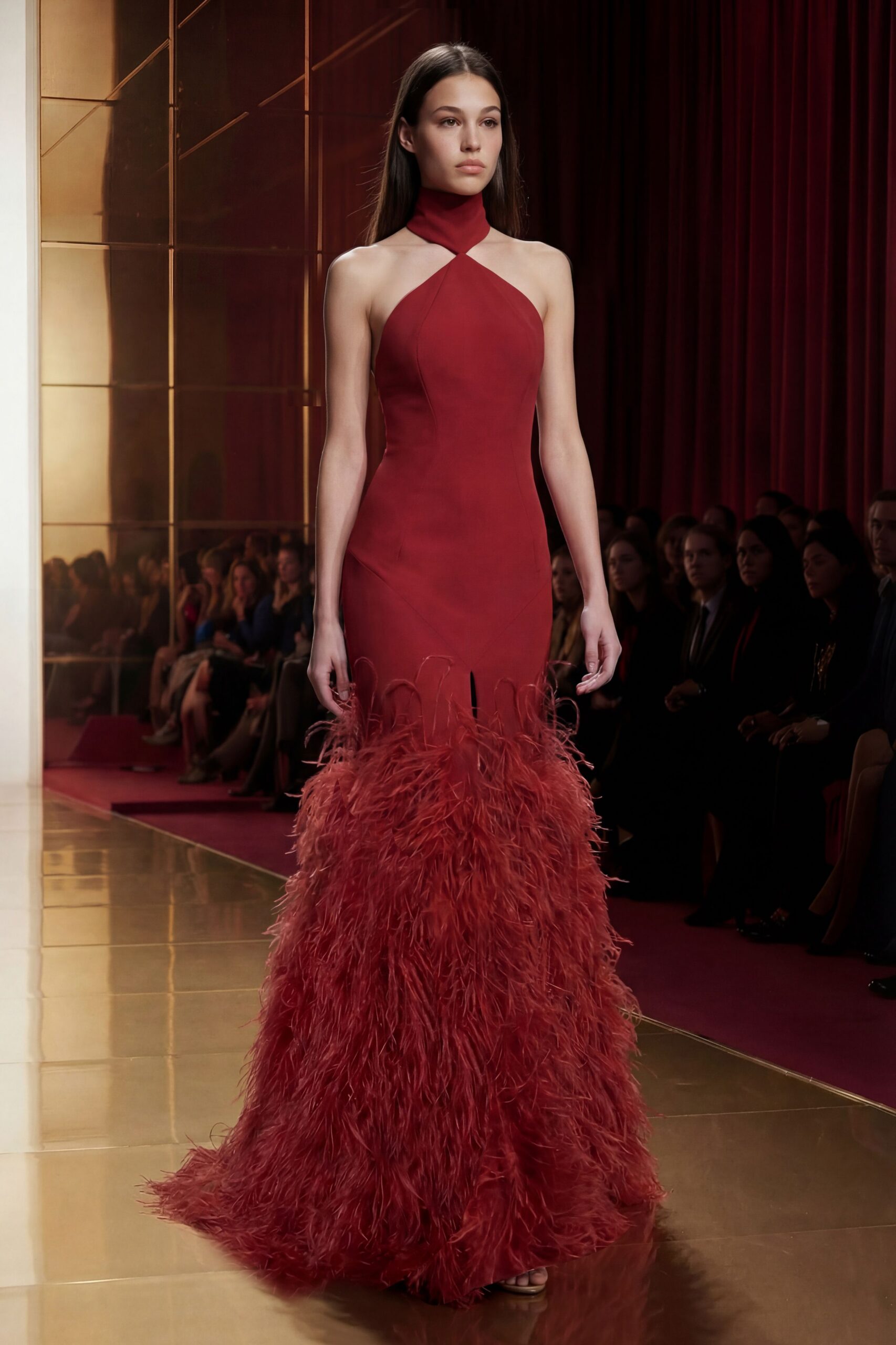 red silk sleeveless gown