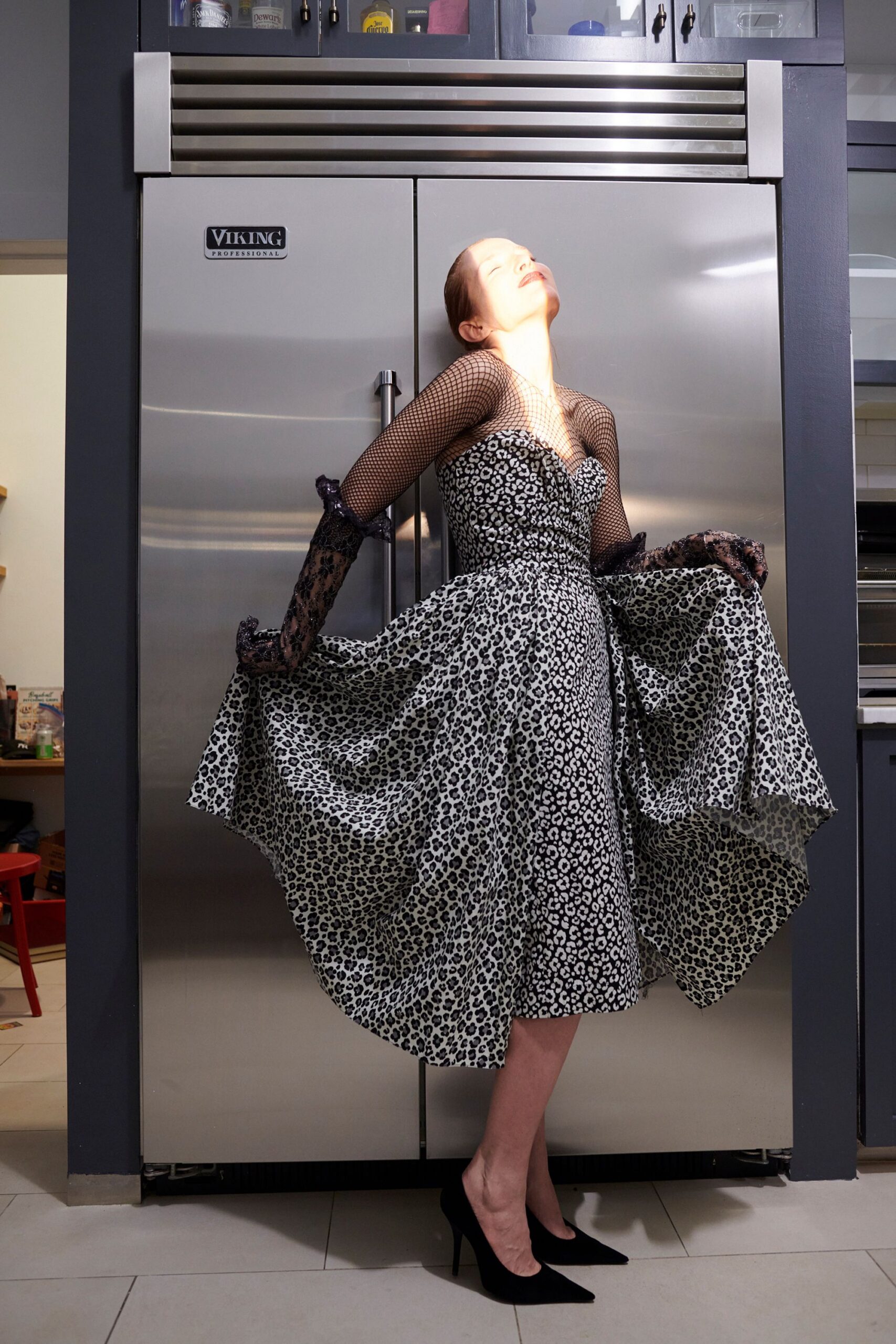 black and white printed midi dress
