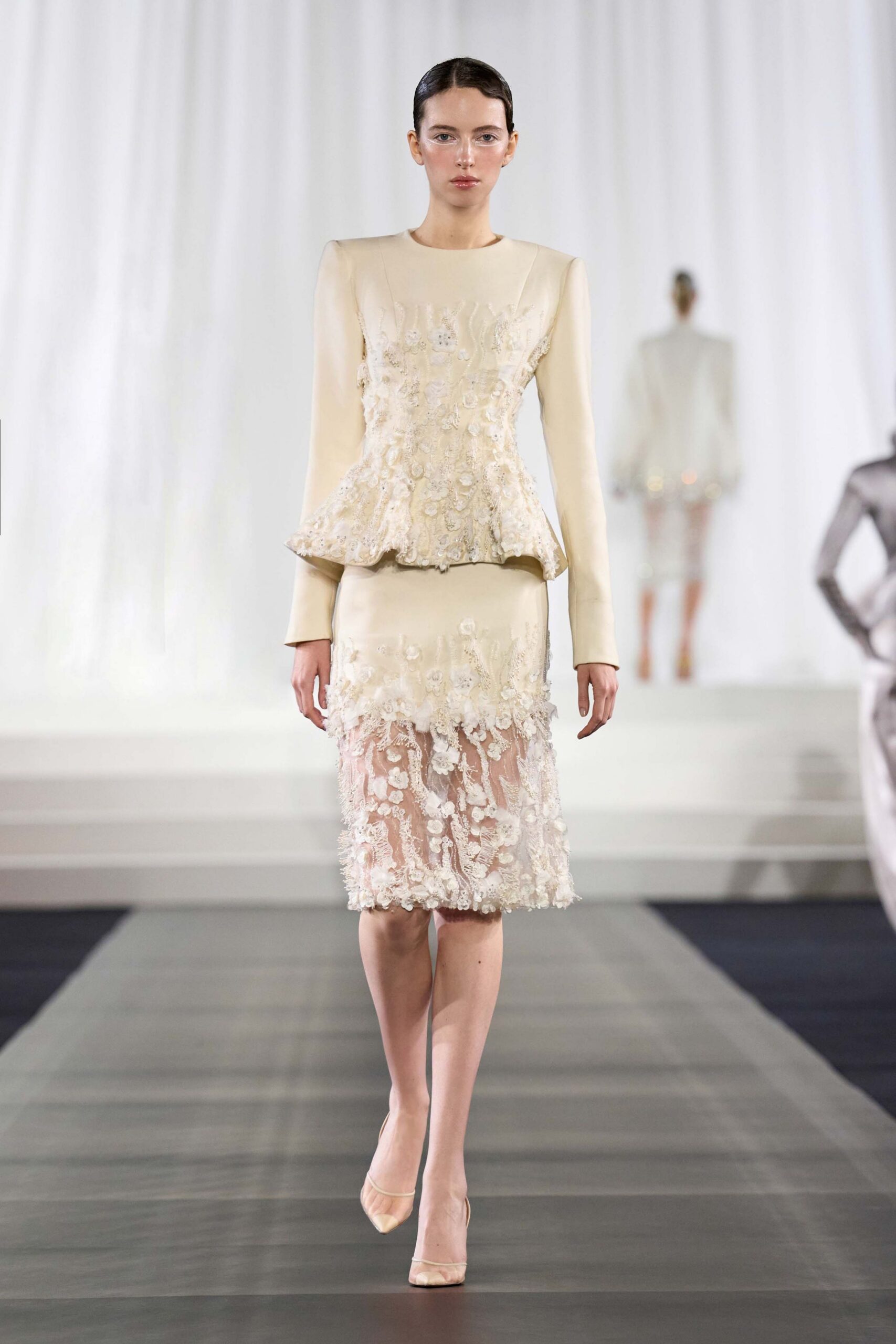 ivory embroidered midi dress with shoes