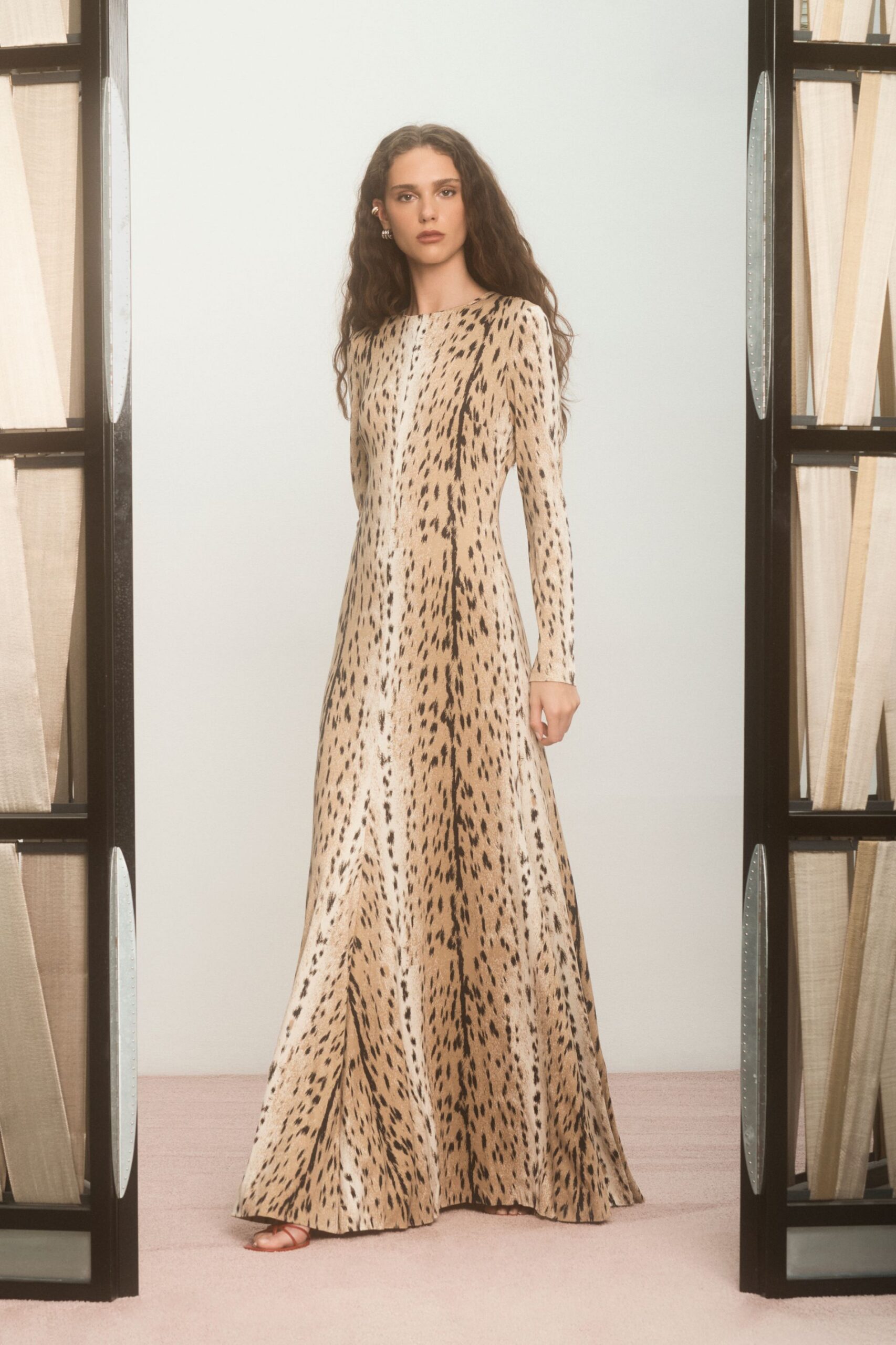 beige animal-print maxi gown