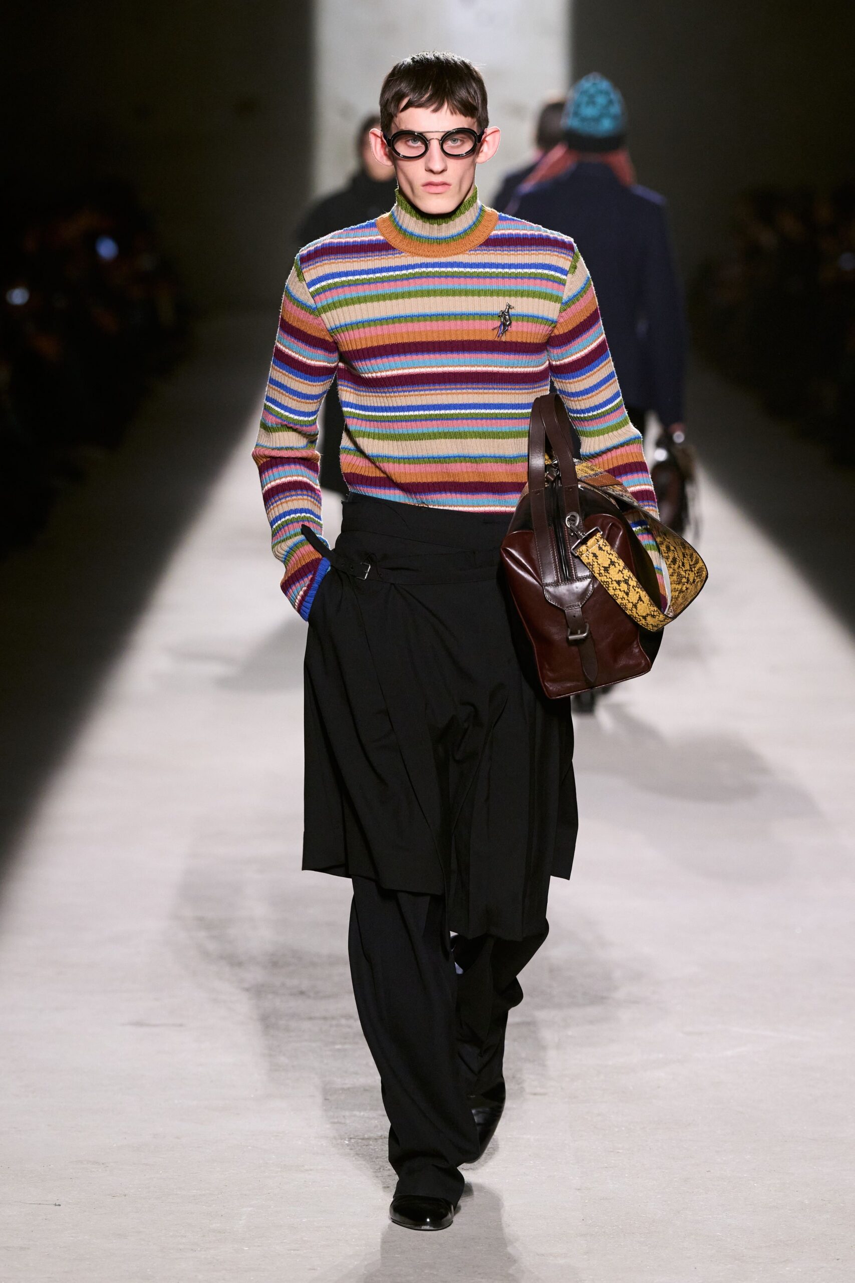 multi cotton long-sleeve high-neck fitted striped sweater