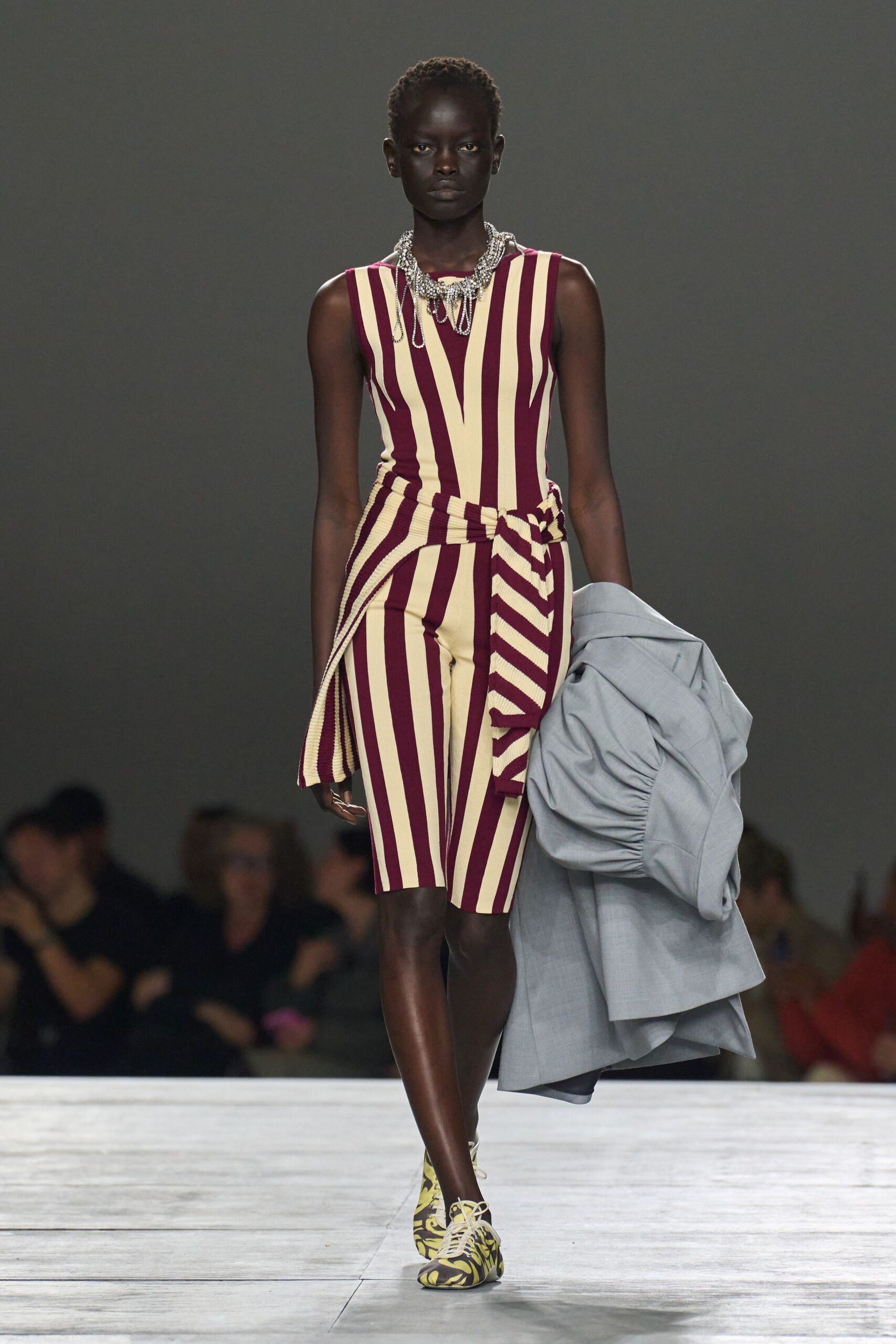 red cotton sleeveless v-neck fitted striped belted dress