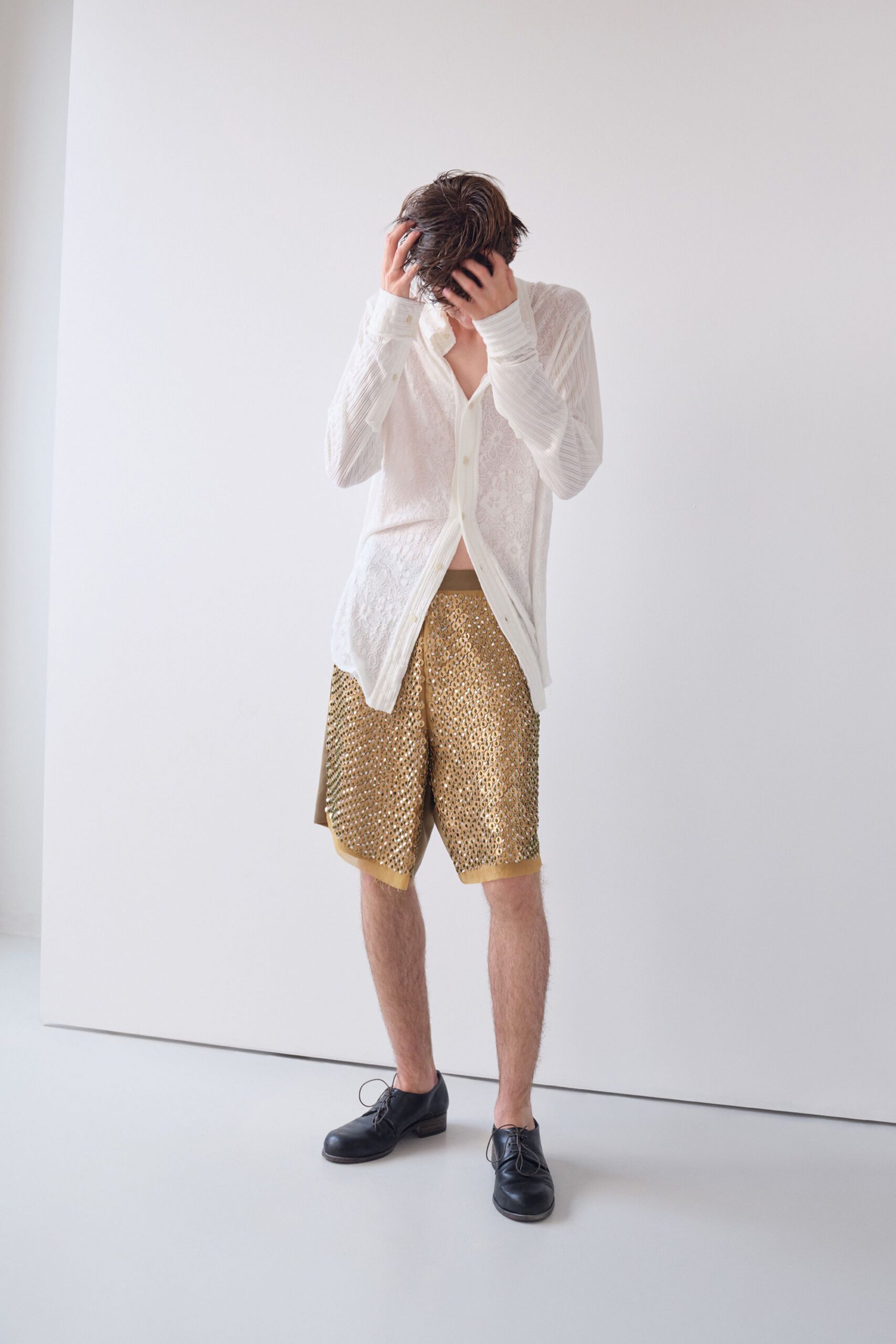 white cotton long-sleeve collared relaxed textured shirt