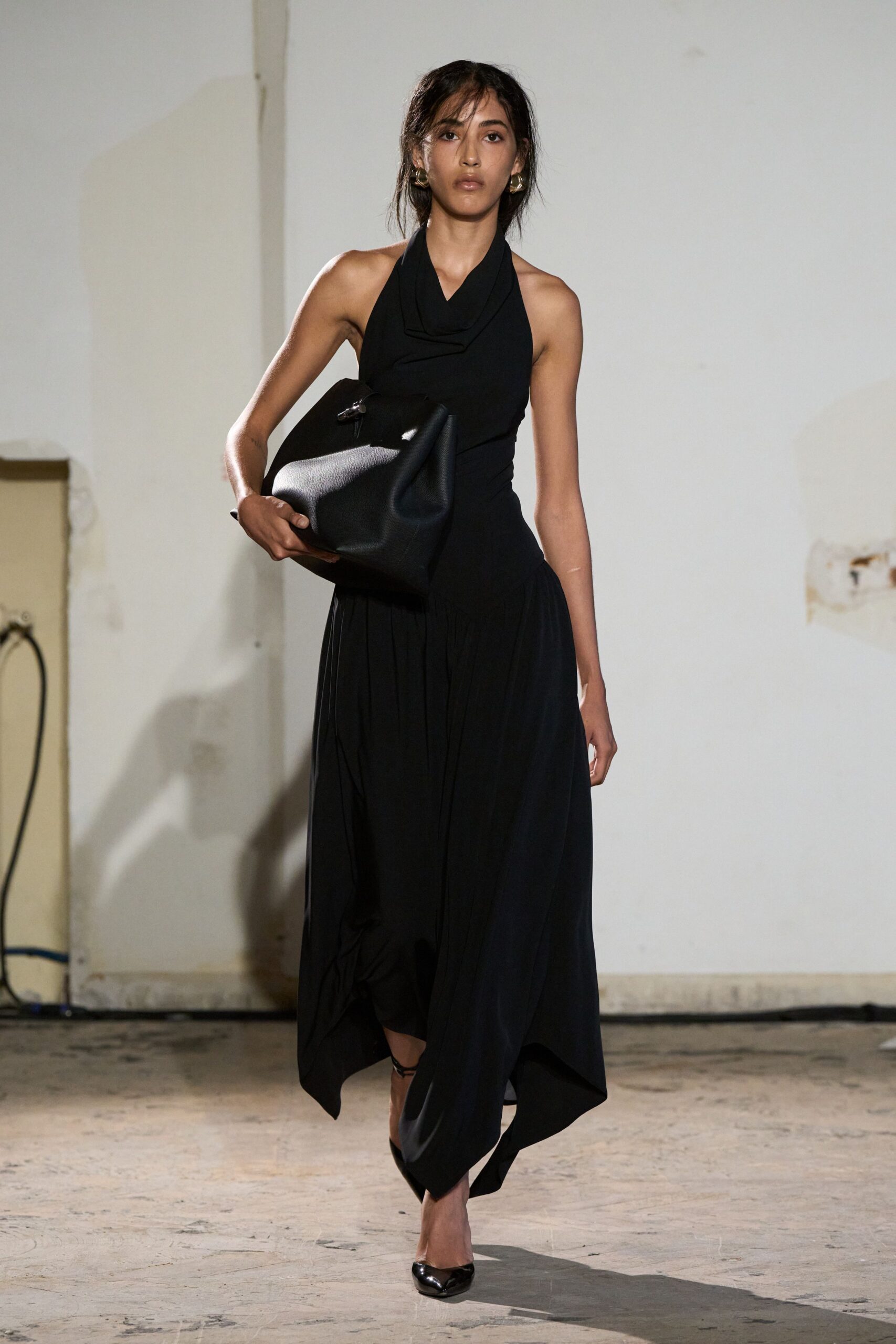 black cotton sleeveless halter fitted midi dress