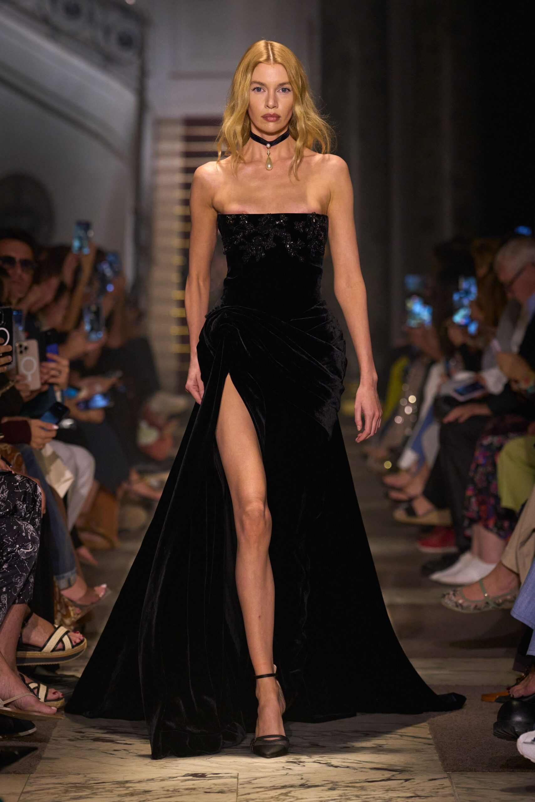 black velvet fitted gown