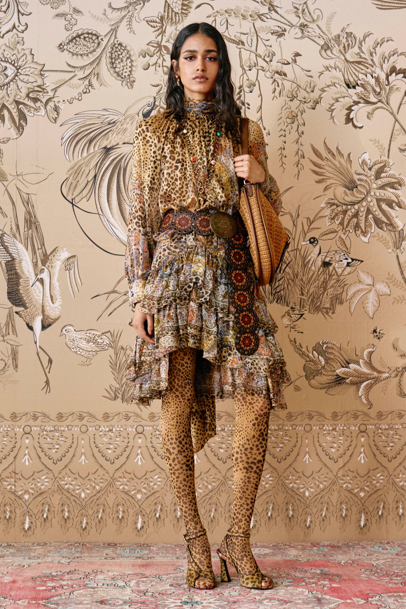 brown multi-layered ruffled dress