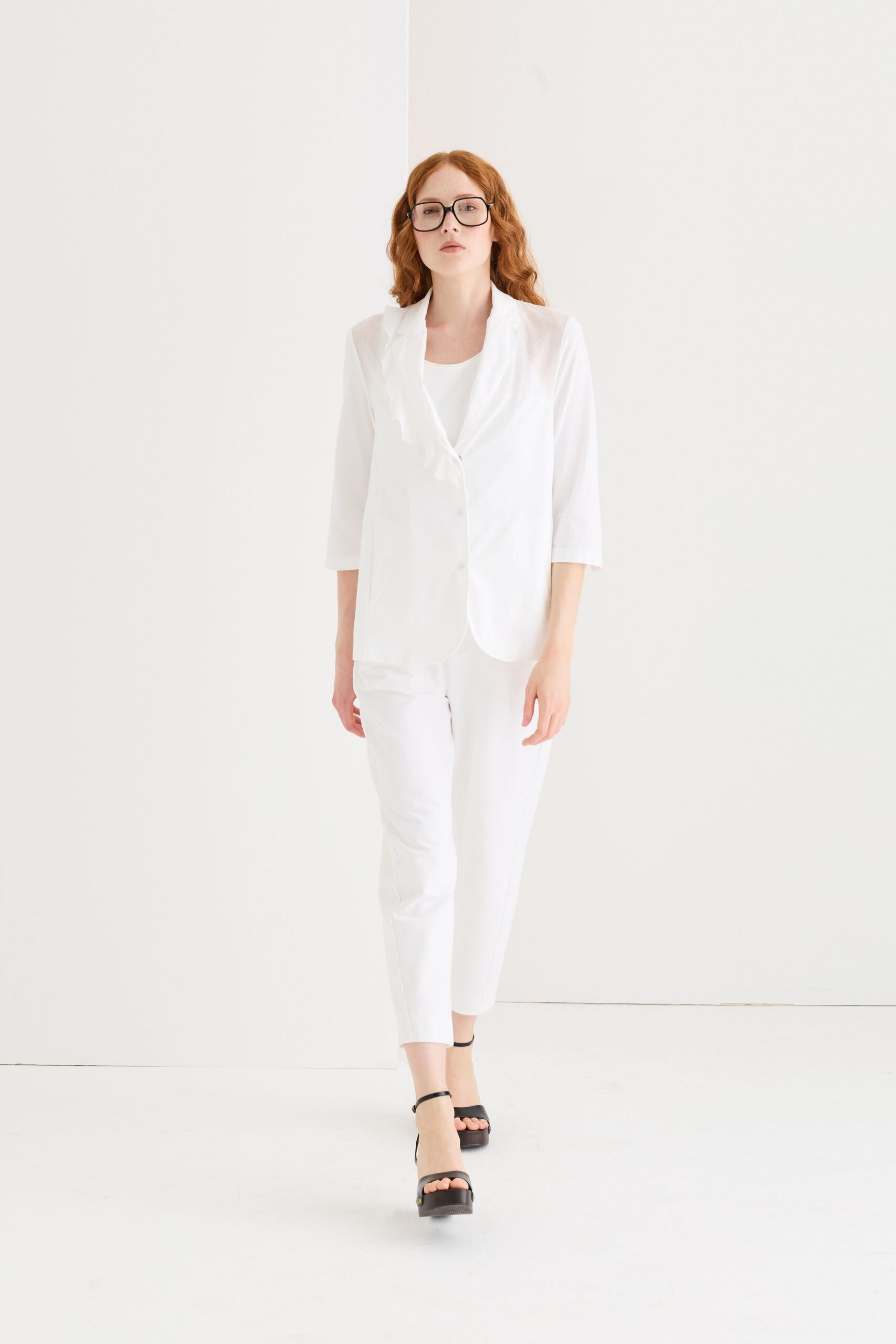 white cotton slim straight-leg pants