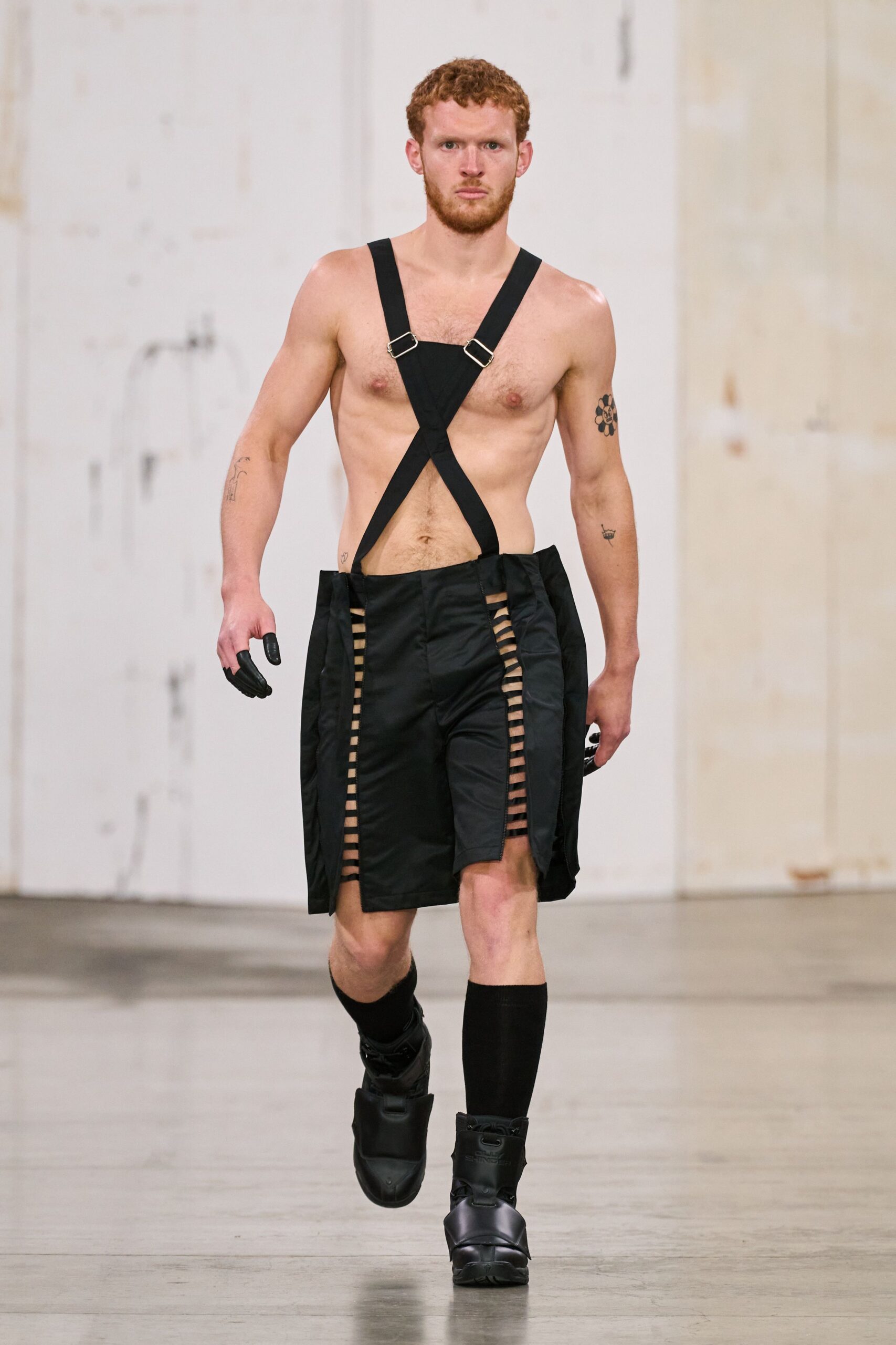 black relaxed shorts with fitted top