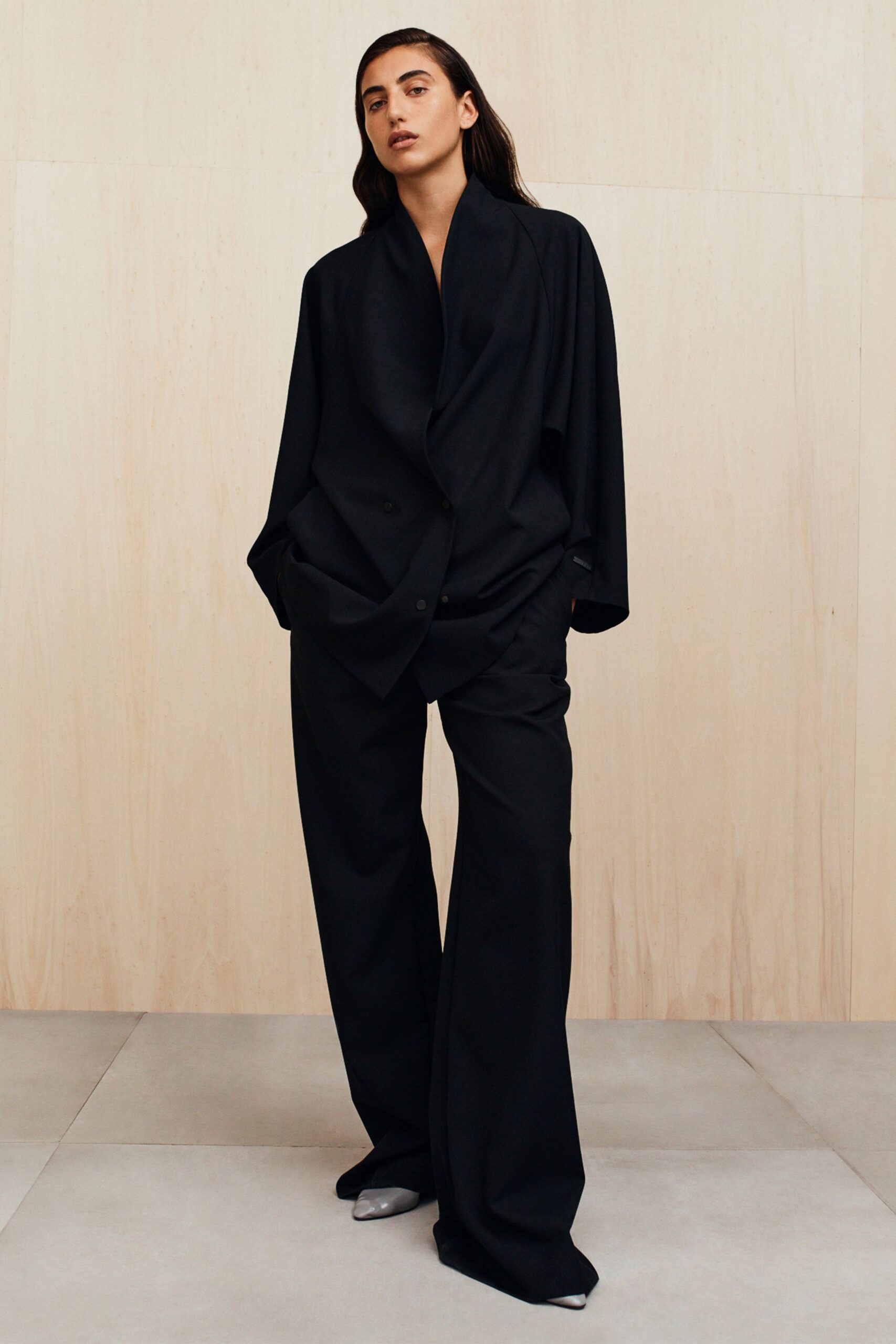 black oversized blazer with relaxed pants