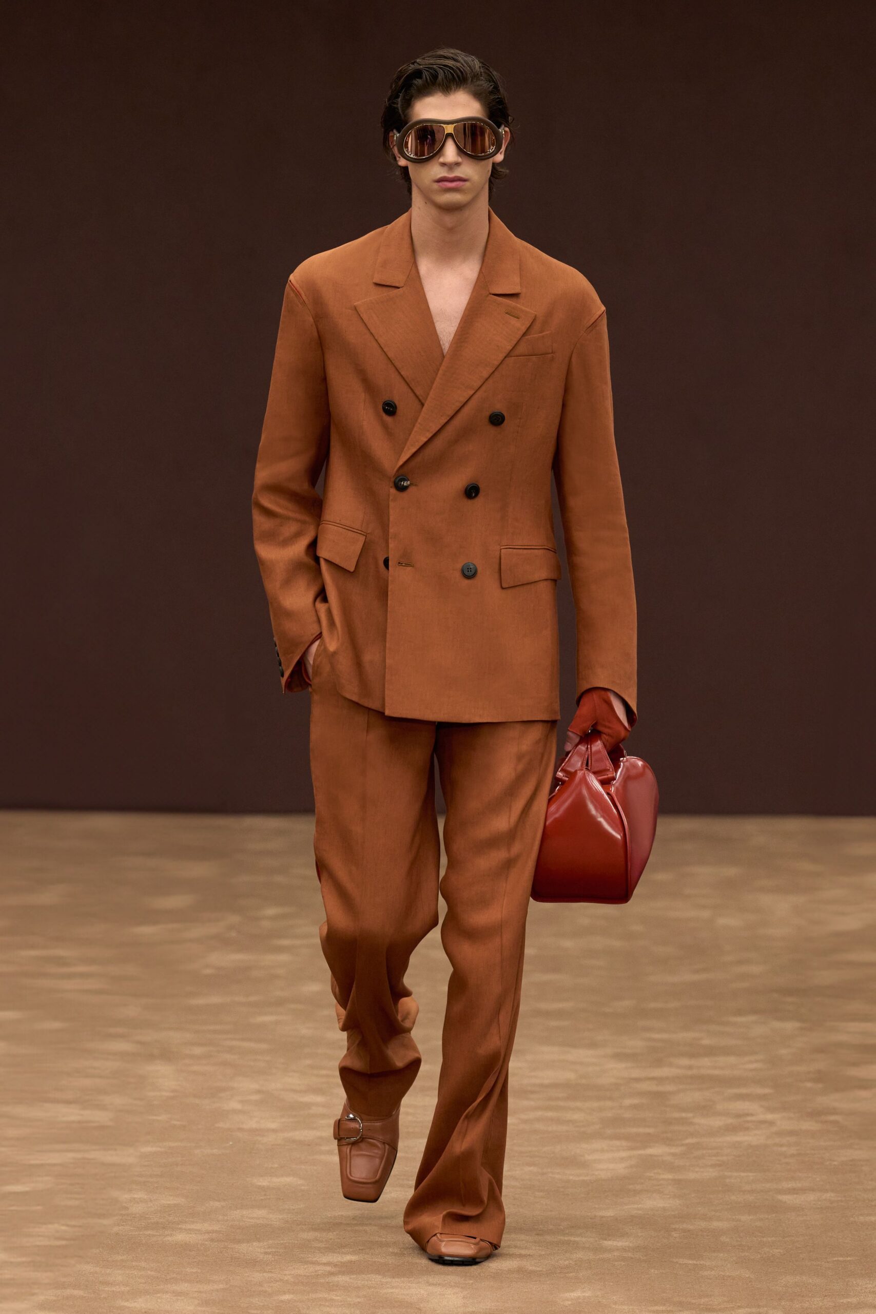 orange cotton long-sleeve collared tailored suit