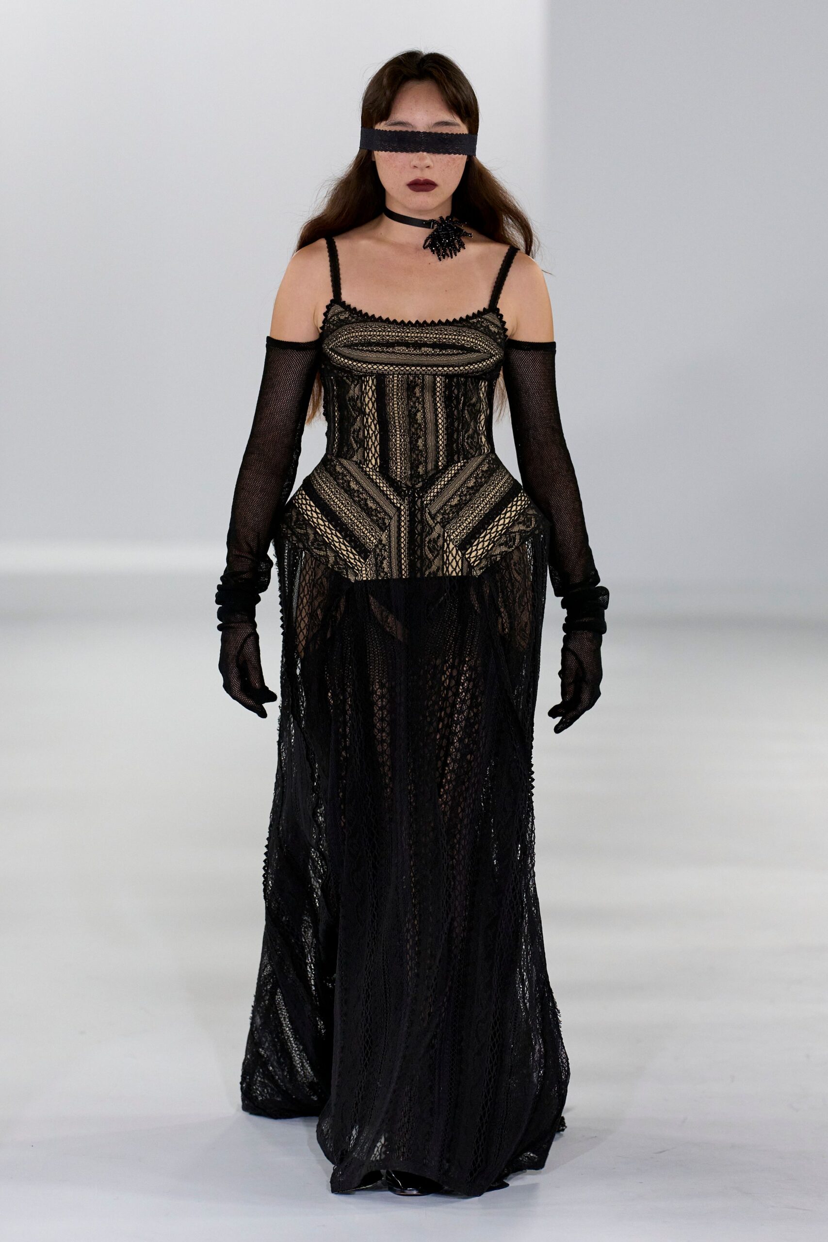 black lace fitted gown