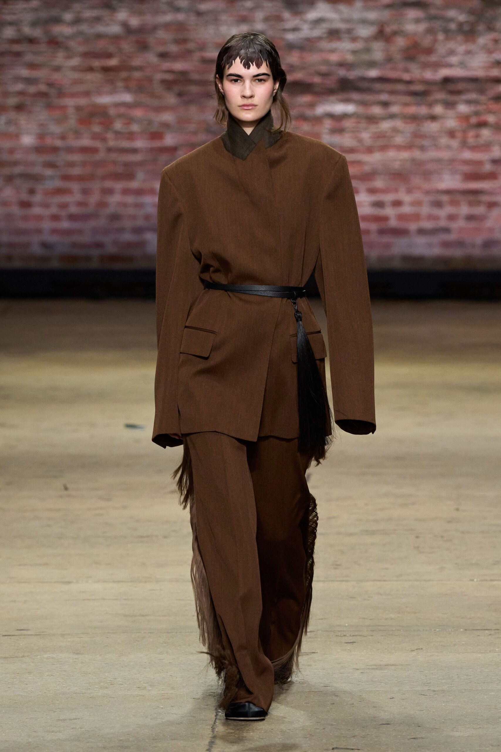 brown wool long-sleeve collared oversized buttoned blazer