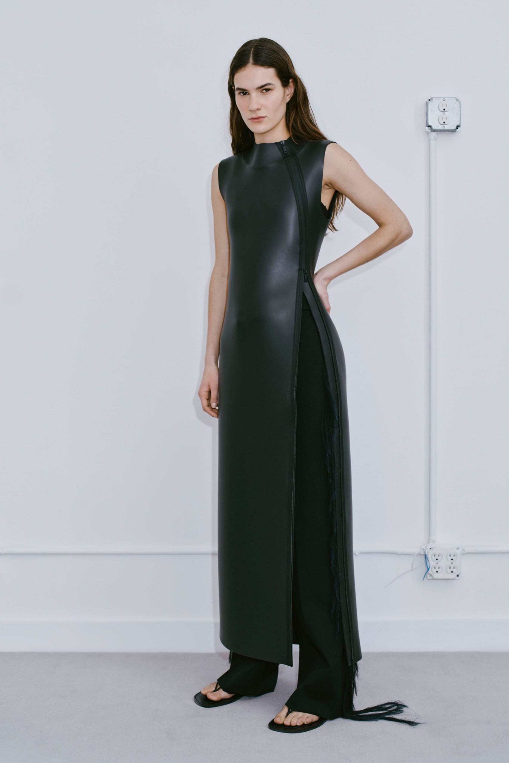 black leather gown with slit
