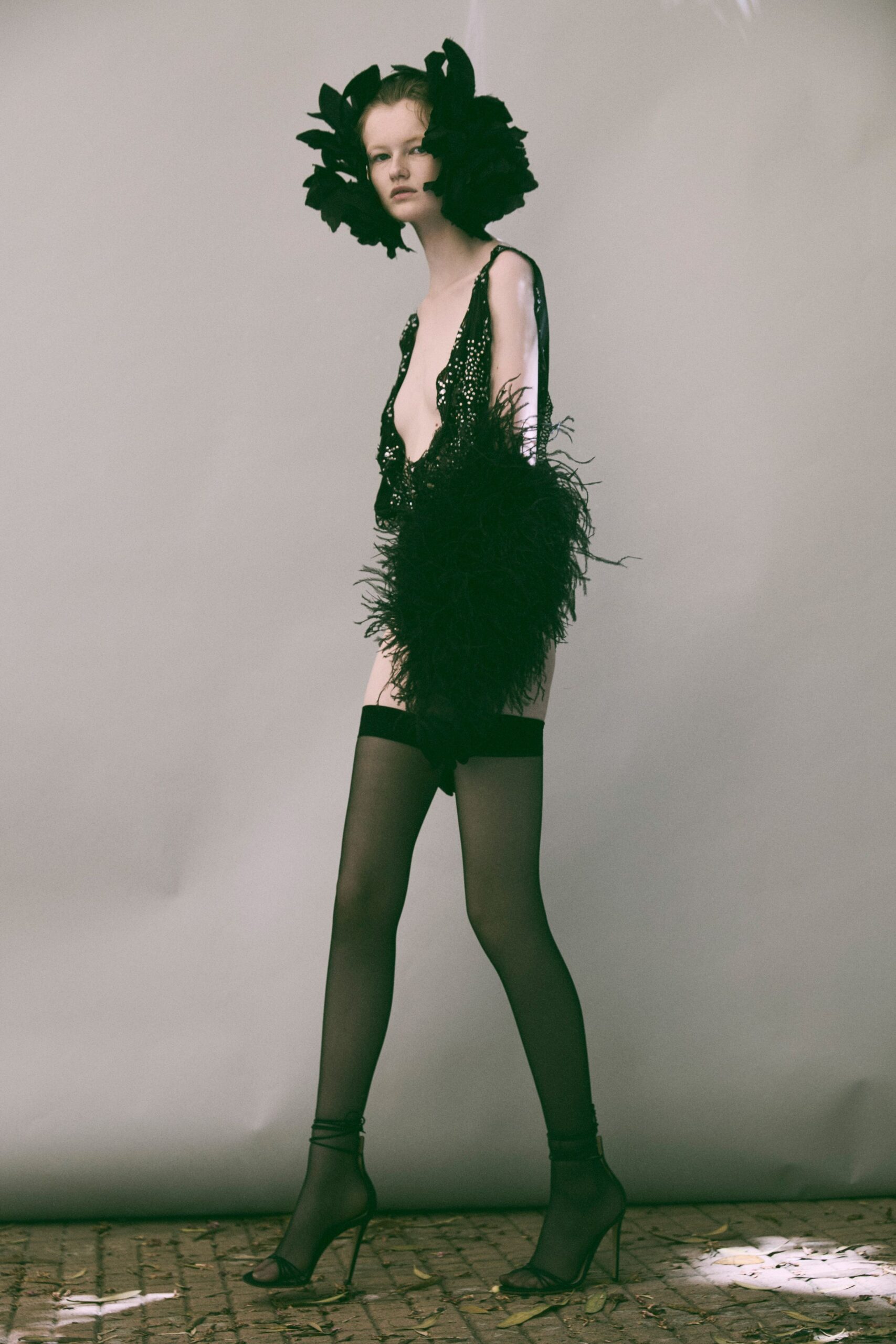 black silk sleeveless v-neck fitted sequined fringed dress