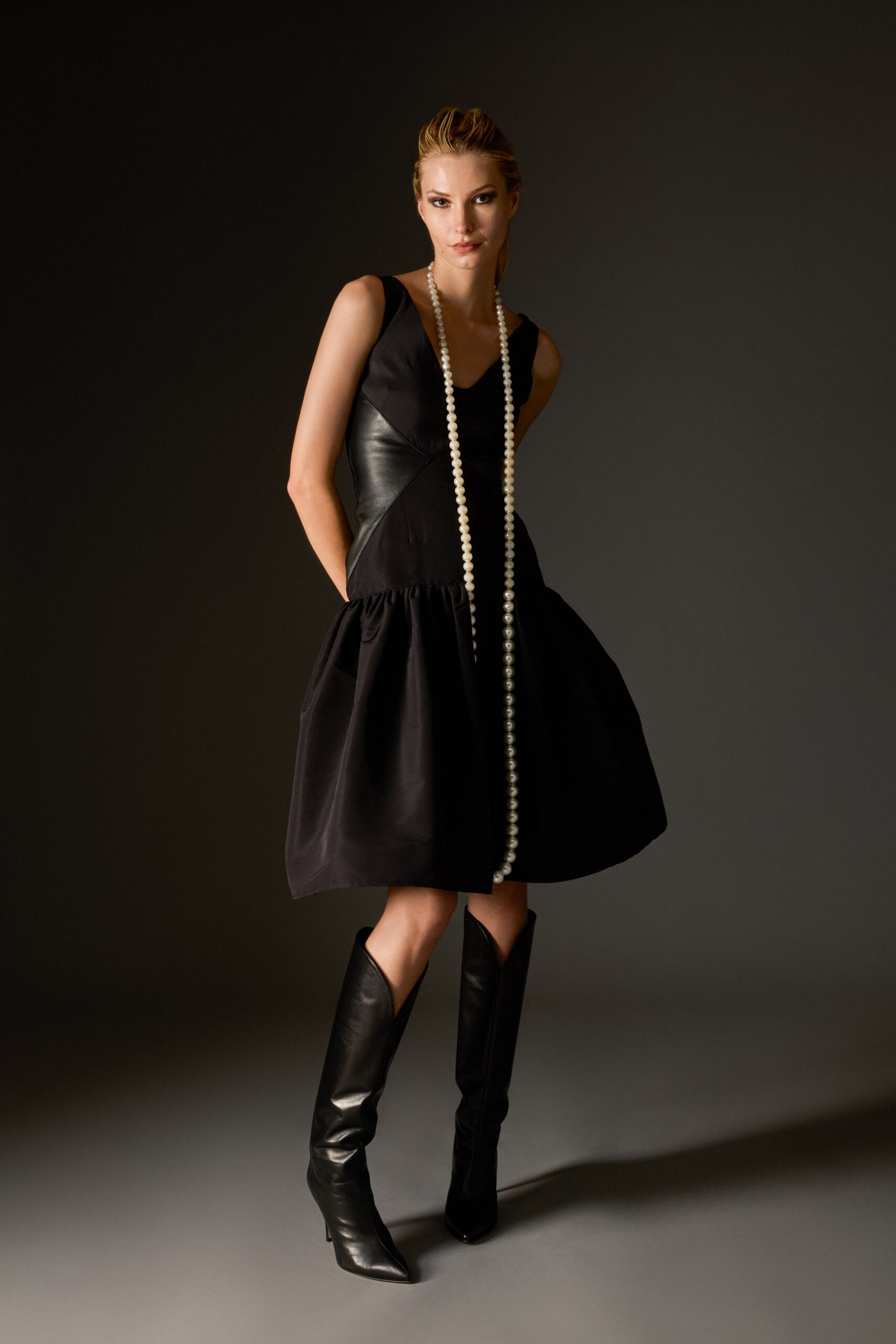black midi dress with boots