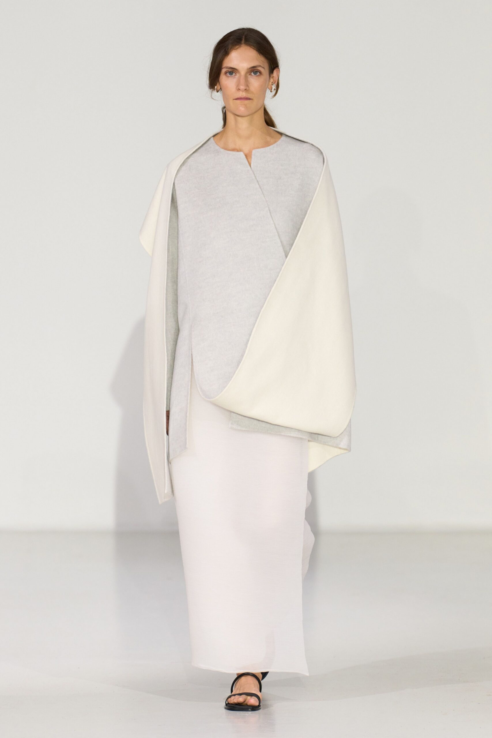 white cotton long-sleeve collared fitted layered maxi dress