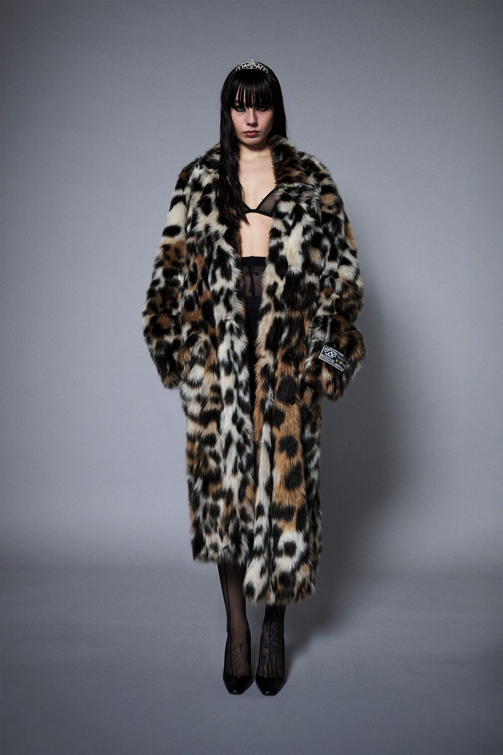 animal-print faux-fur coat
