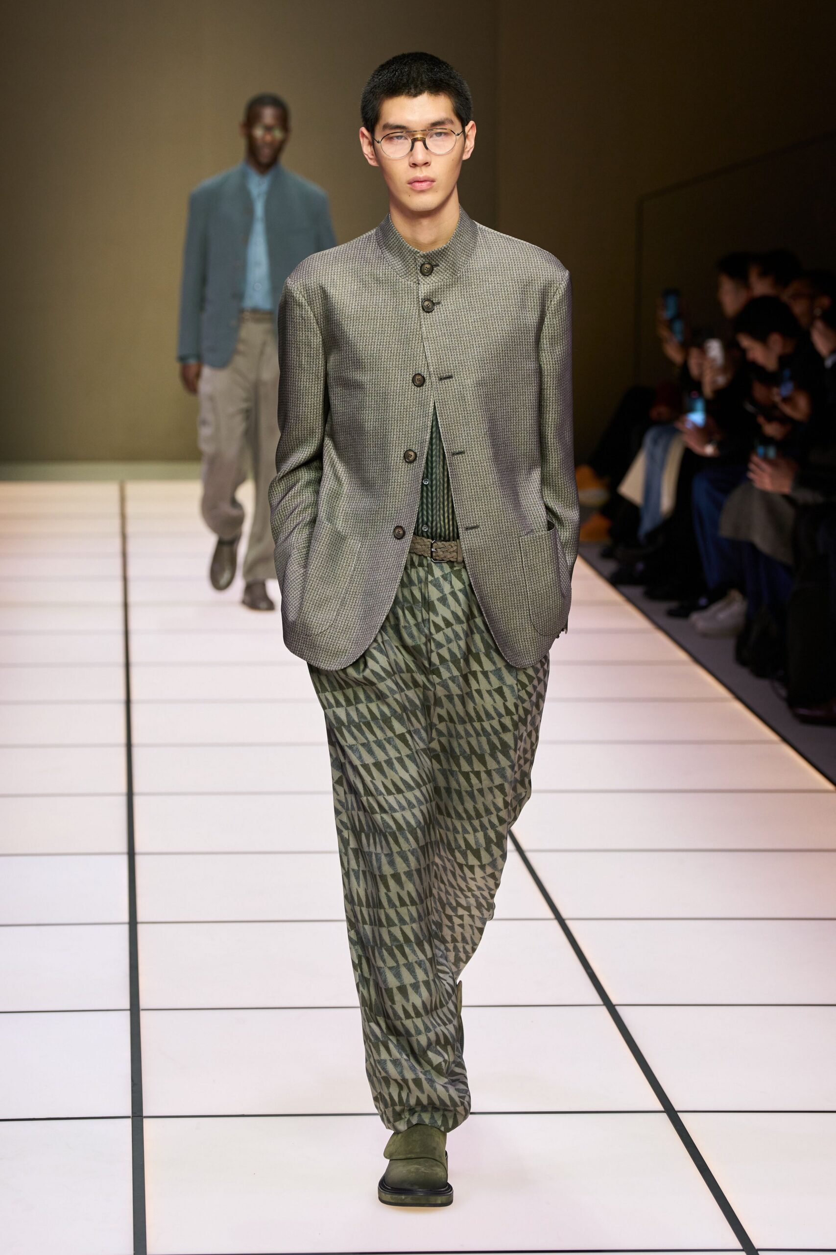 gray blazer with green shirt