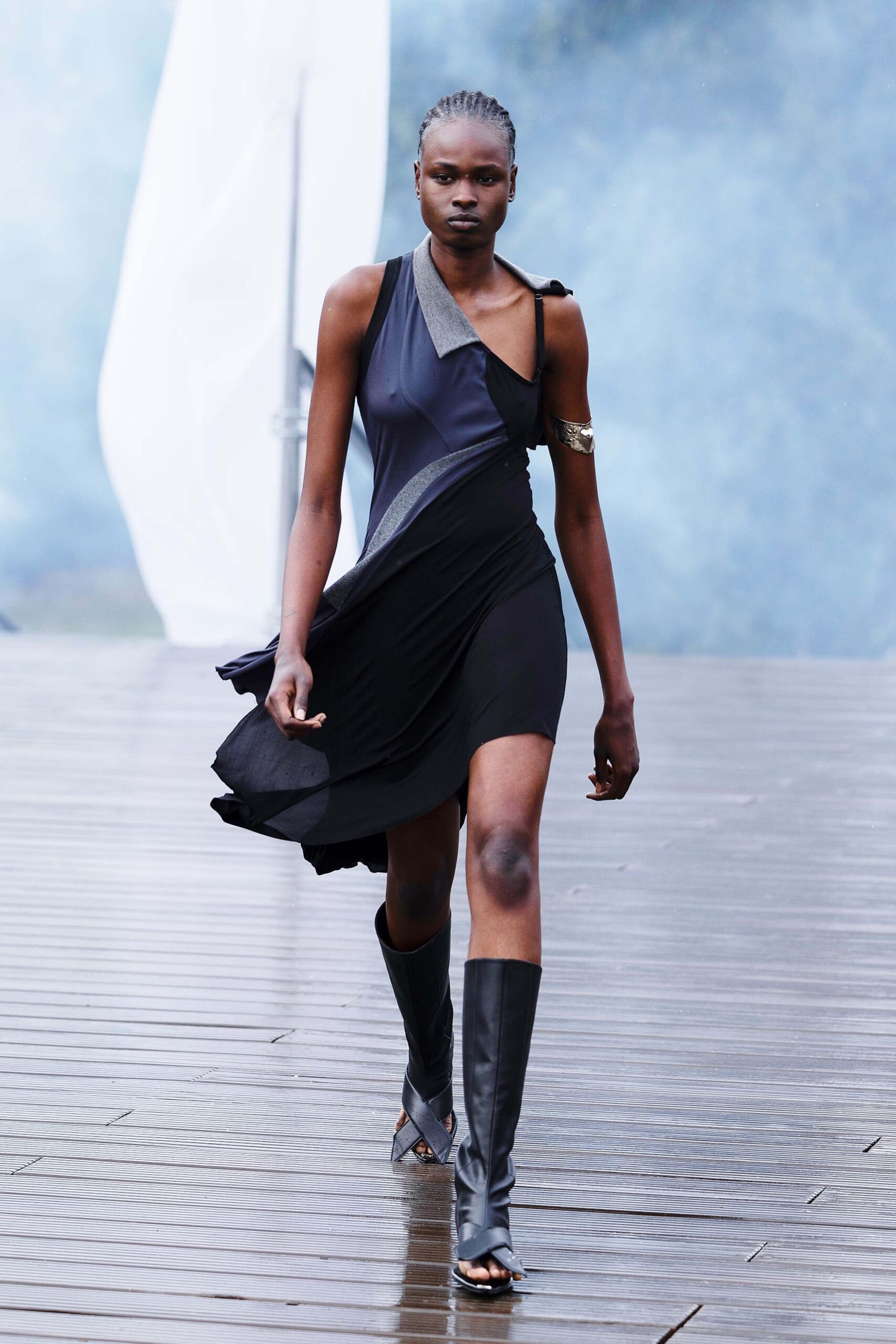 black silk sleeveless v-neck fitted draped mini dress